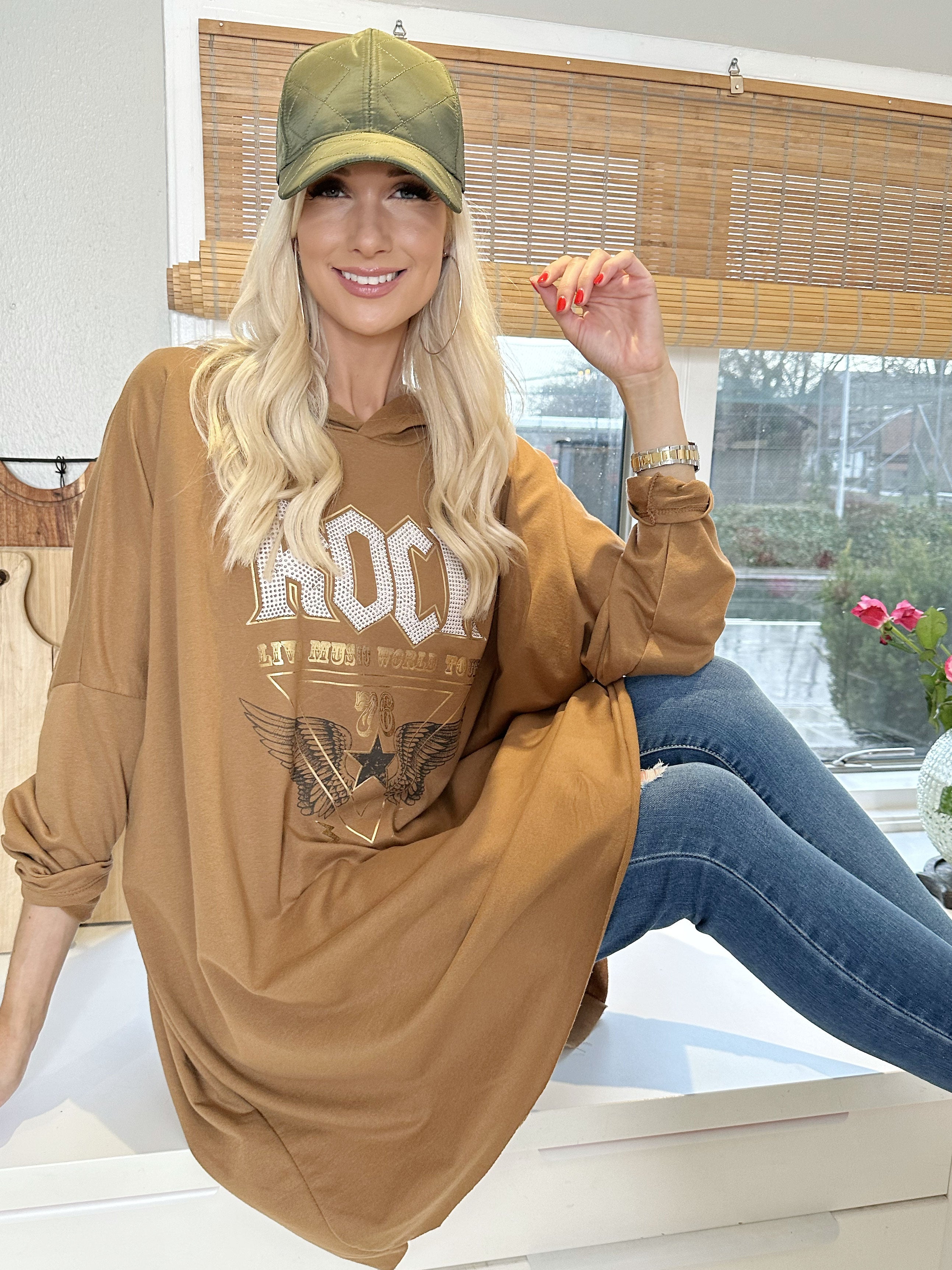 Rock - Cool hoodie kjole med tekst