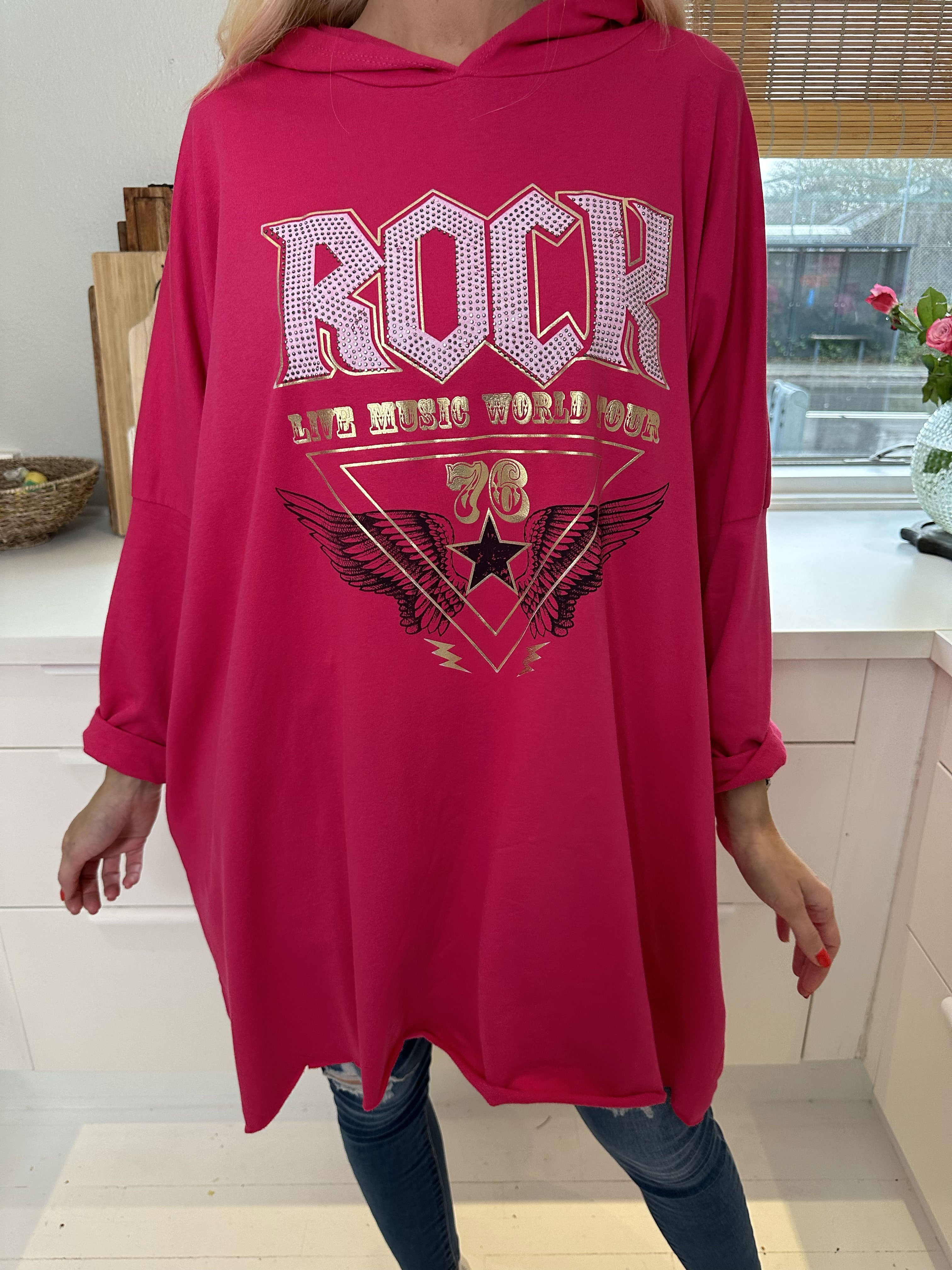 Rock - Cool hoodie kjole med tekst