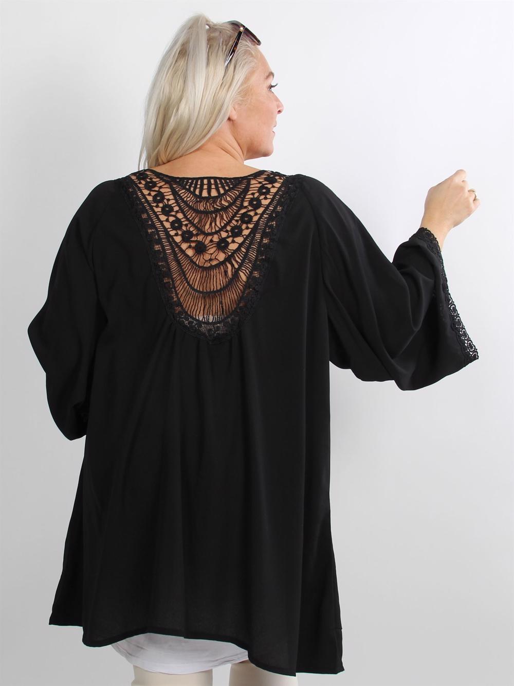 Rosine - Sort cardigan med broderi på ryggen