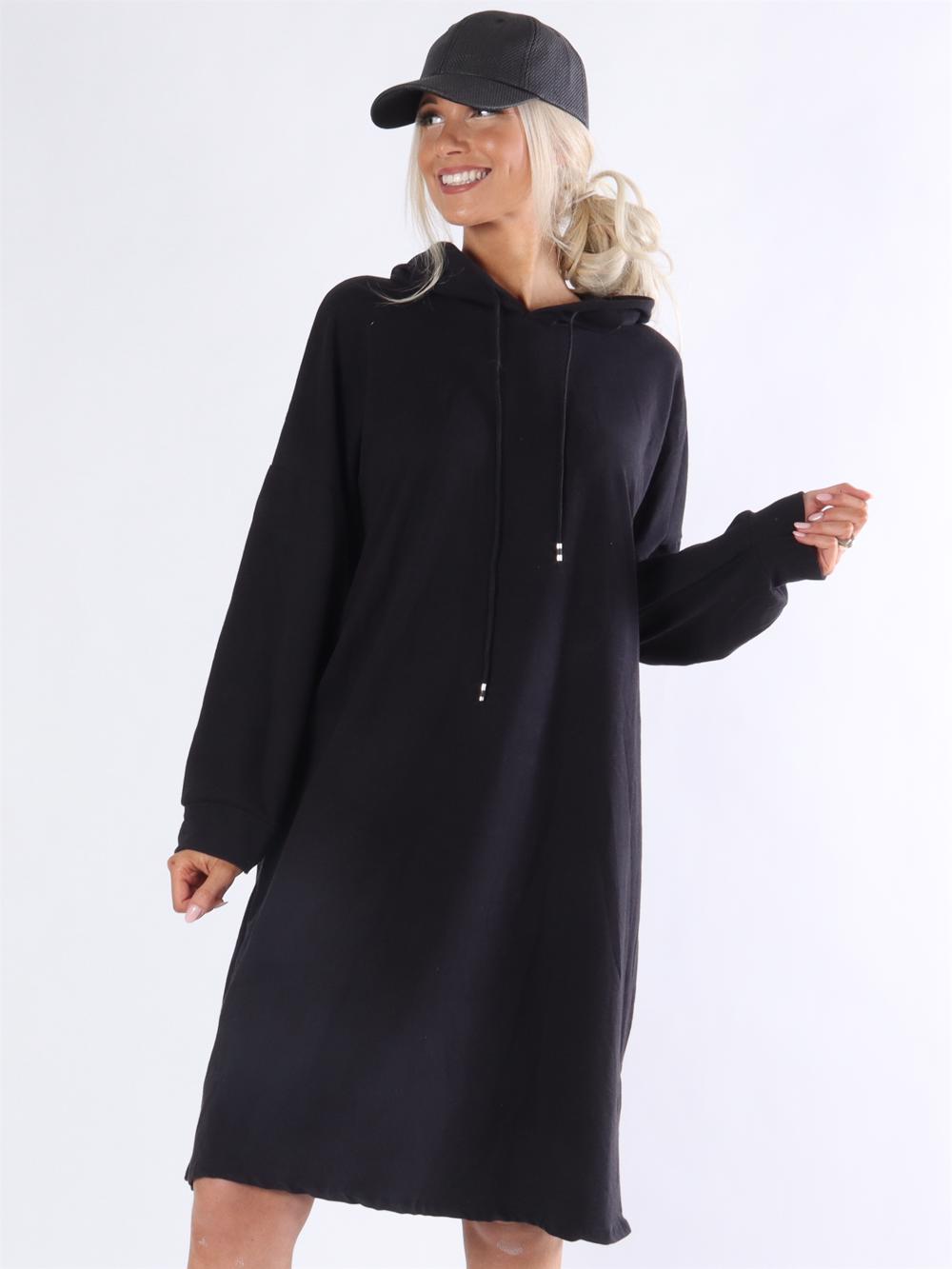 Safia - Armygrøn lang simpel hoodie kjole