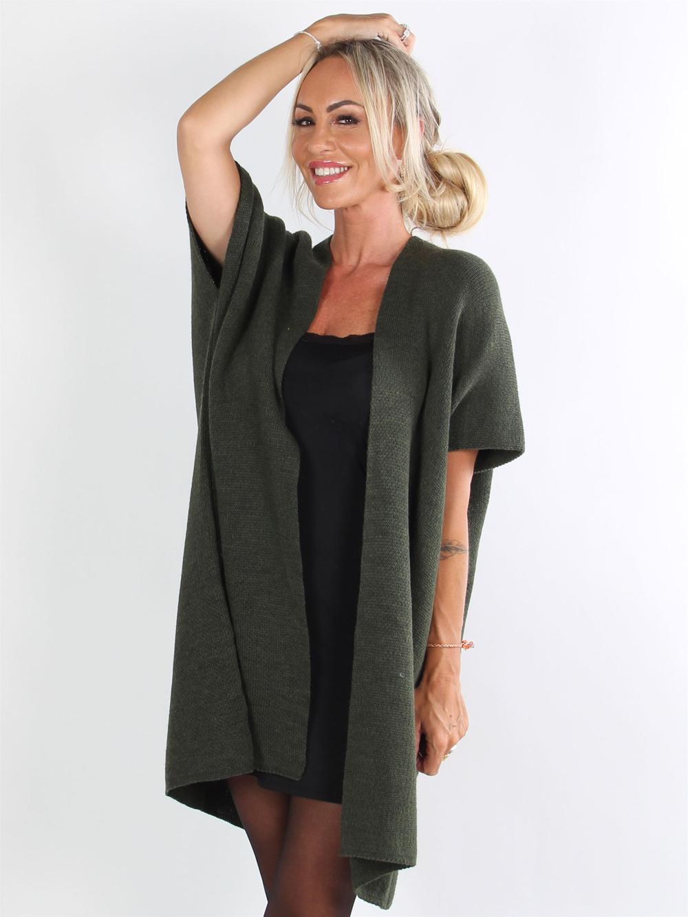 Saimine - Armygrøn simpel strikcardigan uden ærmer