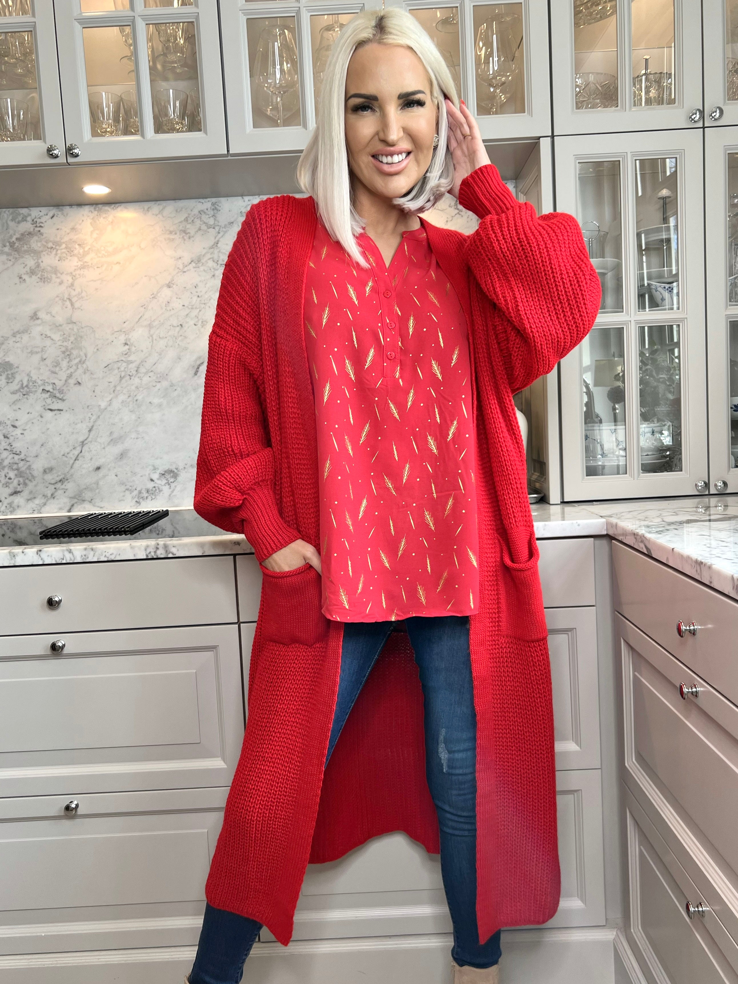 Sally - Strik cardigan med ballonærmer