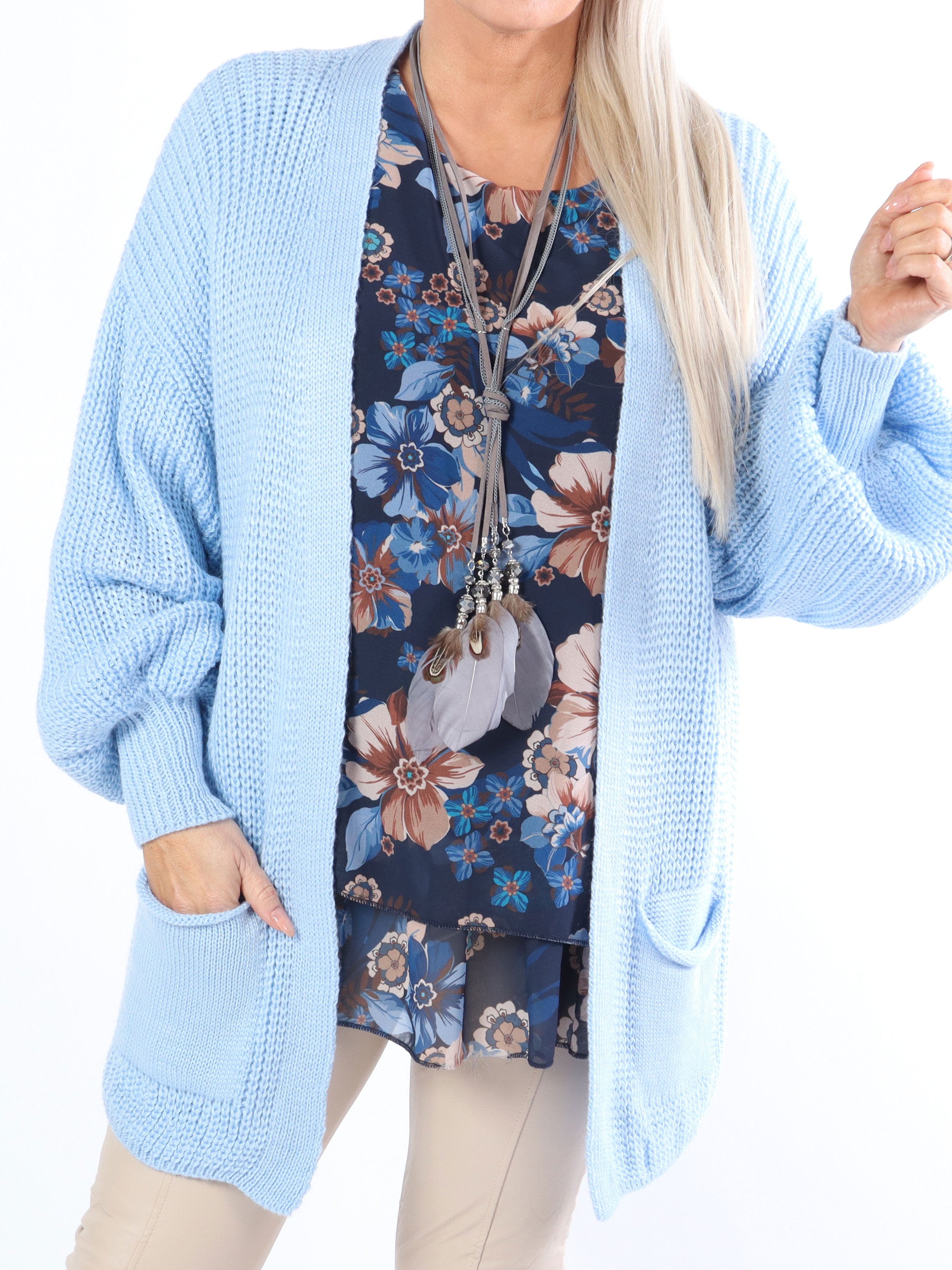 Sally Short - Sød plus size strik cardigan med ballonærmer