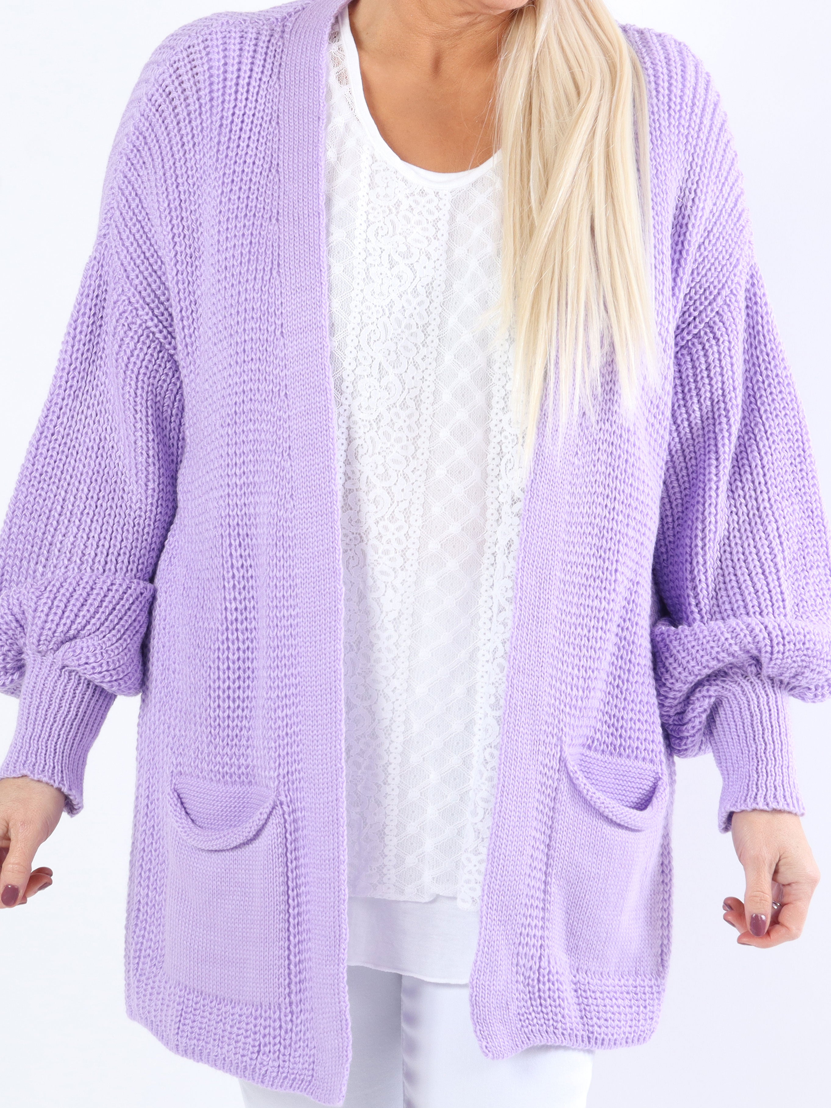 Sally Short - Sød plus size strik cardigan med ballonærmer