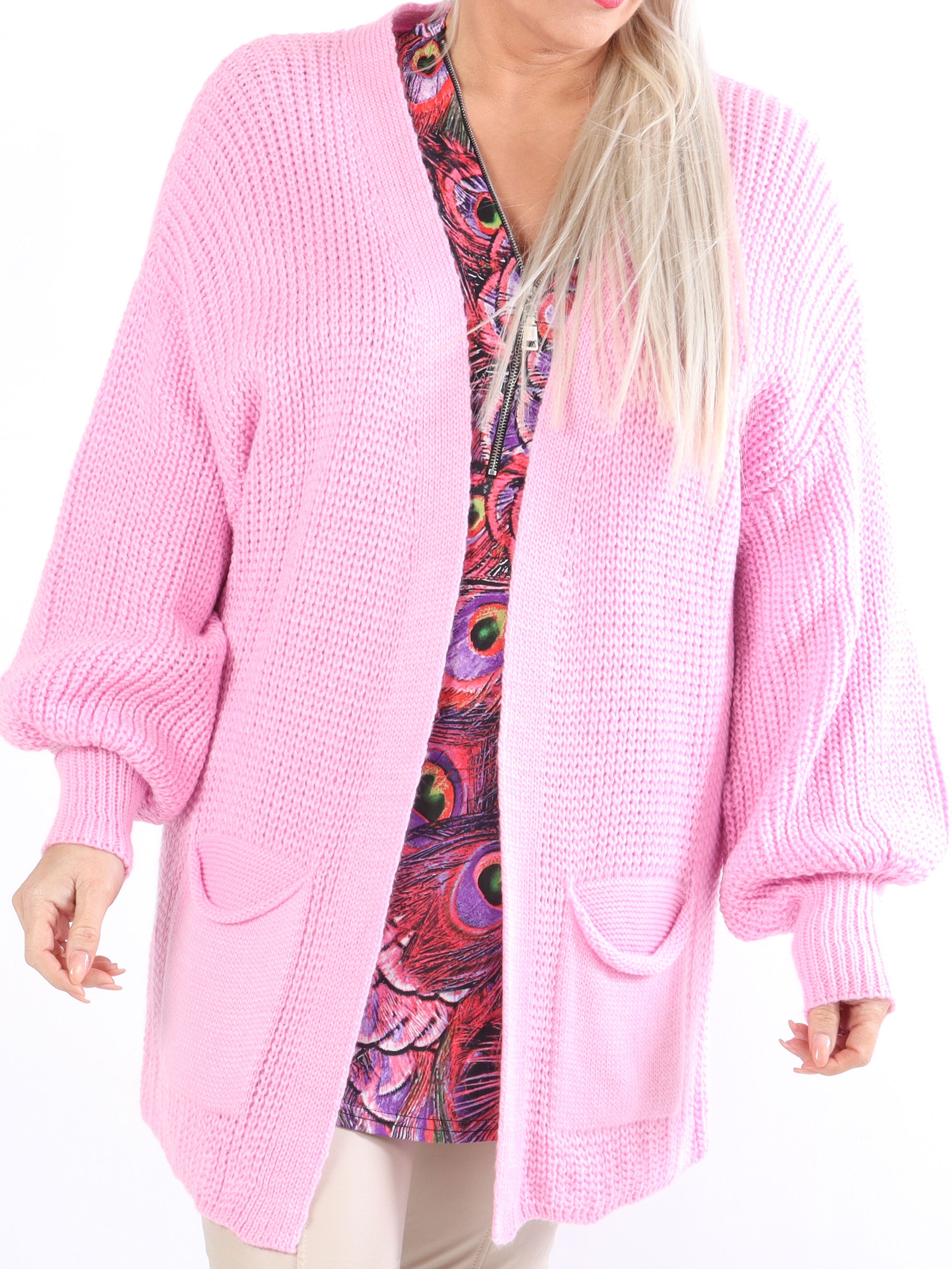 Sally Short - Sød plus size strik cardigan med ballonærmer