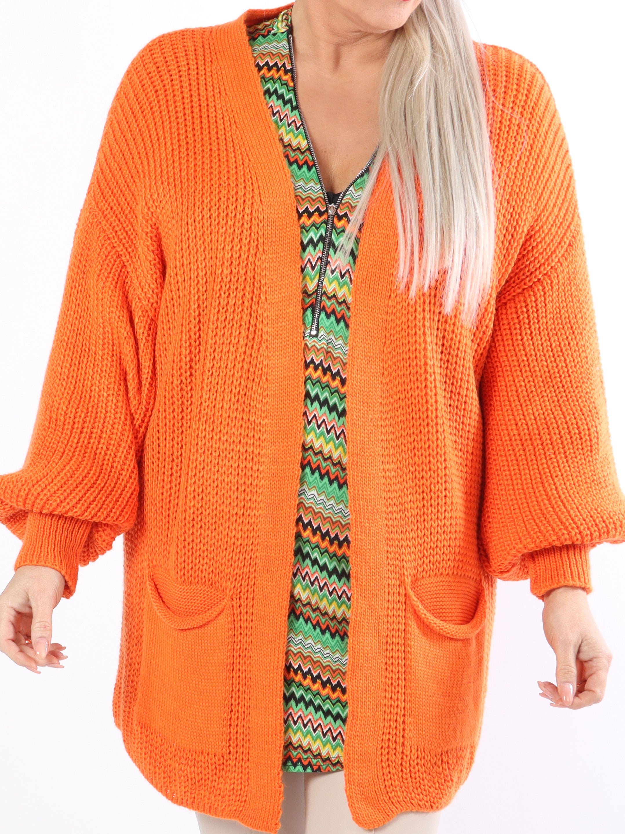 Sally Short - Sød plus size strik cardigan med ballonærmer