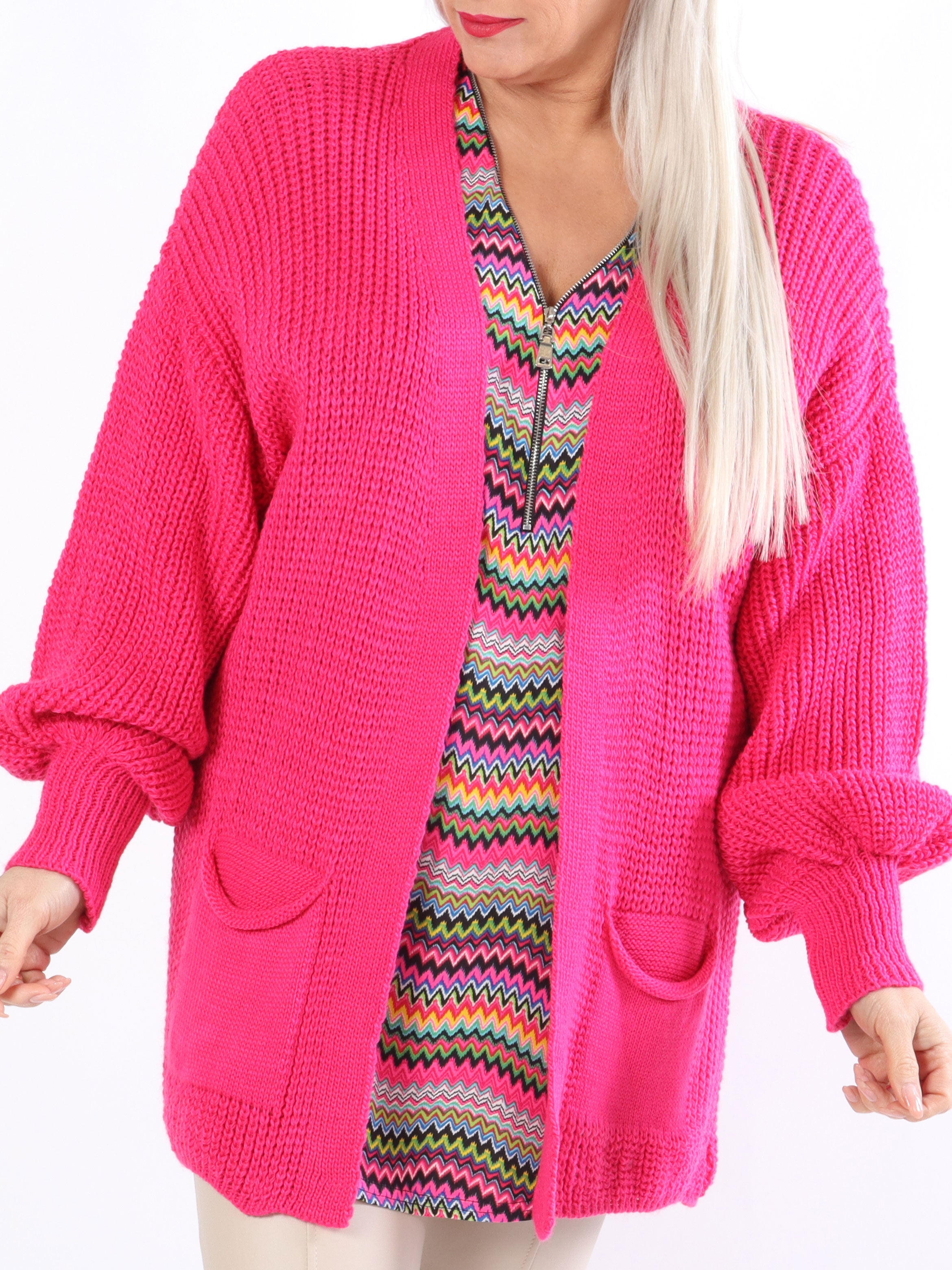 Sally Short - Sød plus size strik cardigan med ballonærmer