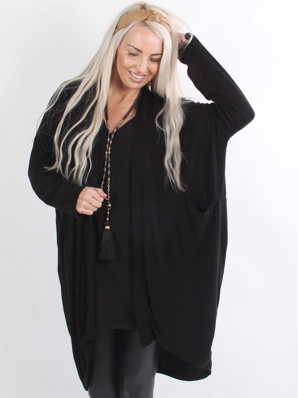 Sanja - Sort blød oversize cardigan med store lommer