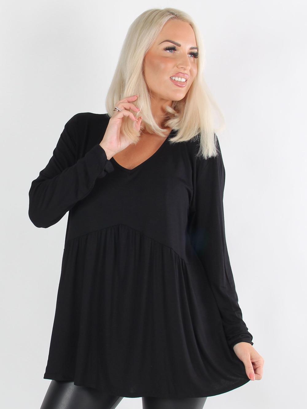 Sarah - Armygrøn langærmet peplum bluse i jerseystof