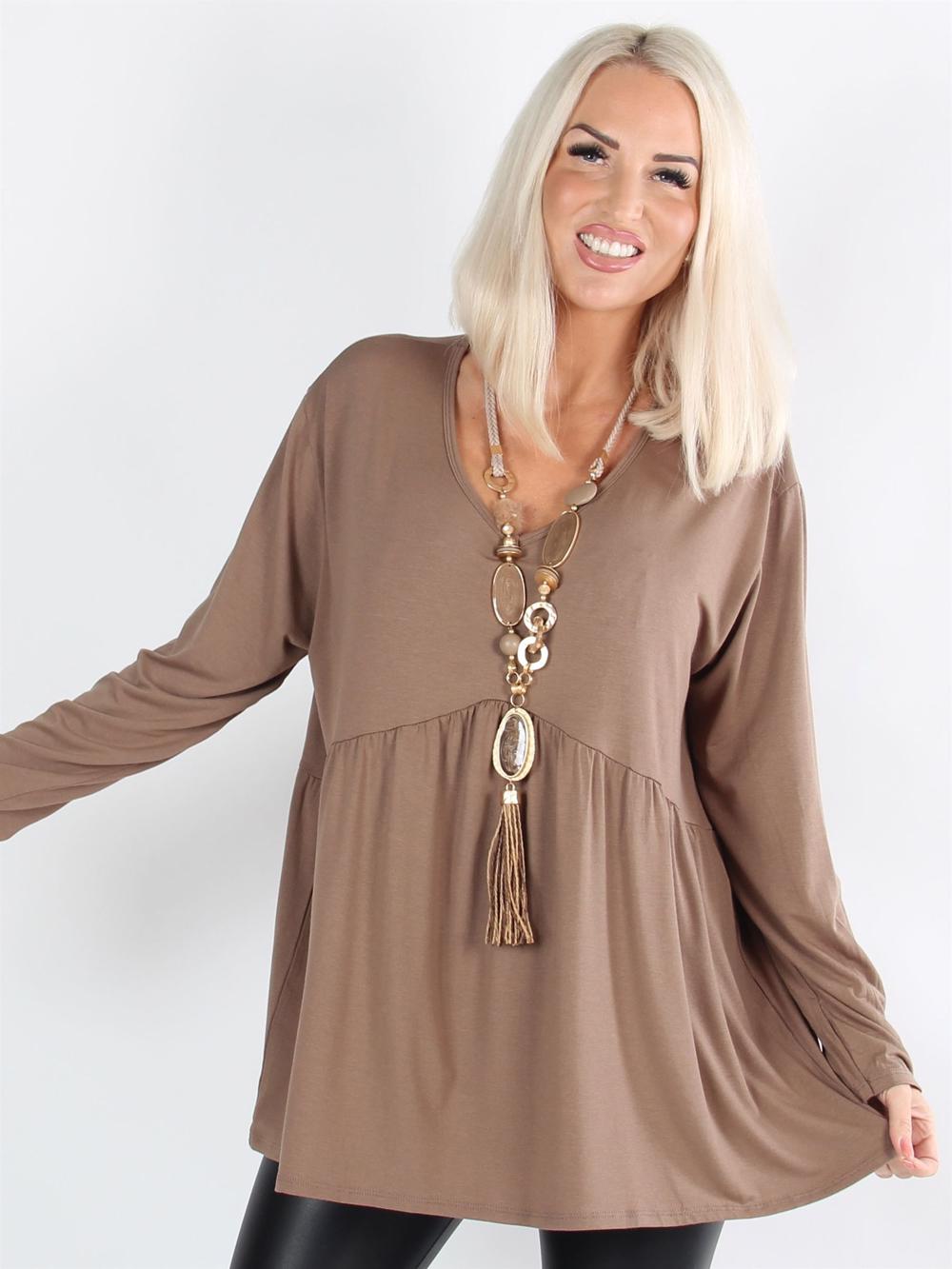 Sarah - Armygrøn langærmet peplum bluse i jerseystof