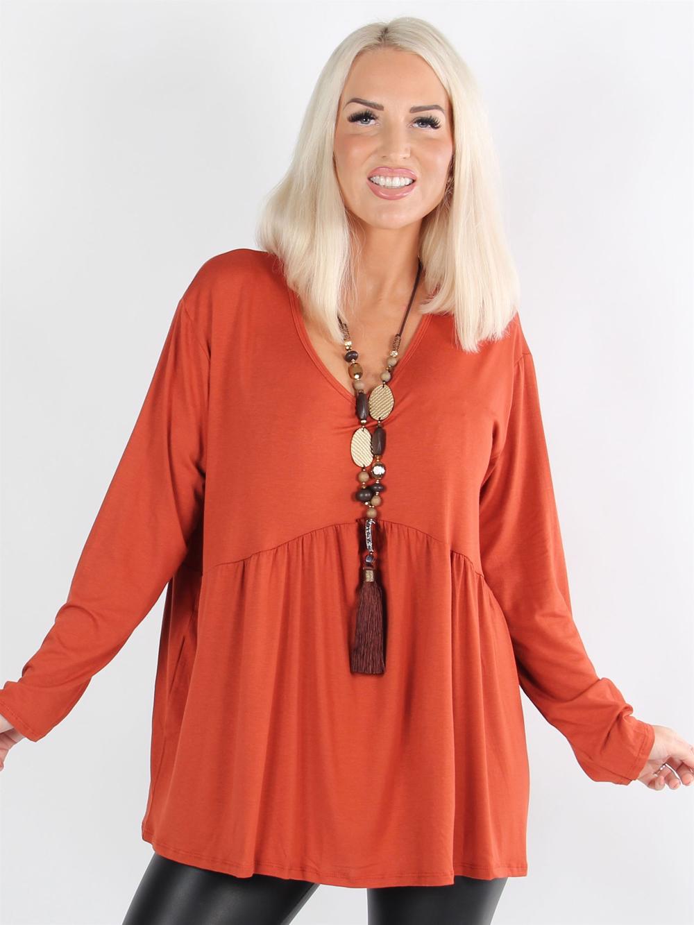 Sarah - Armygrøn langærmet peplum bluse i jerseystof