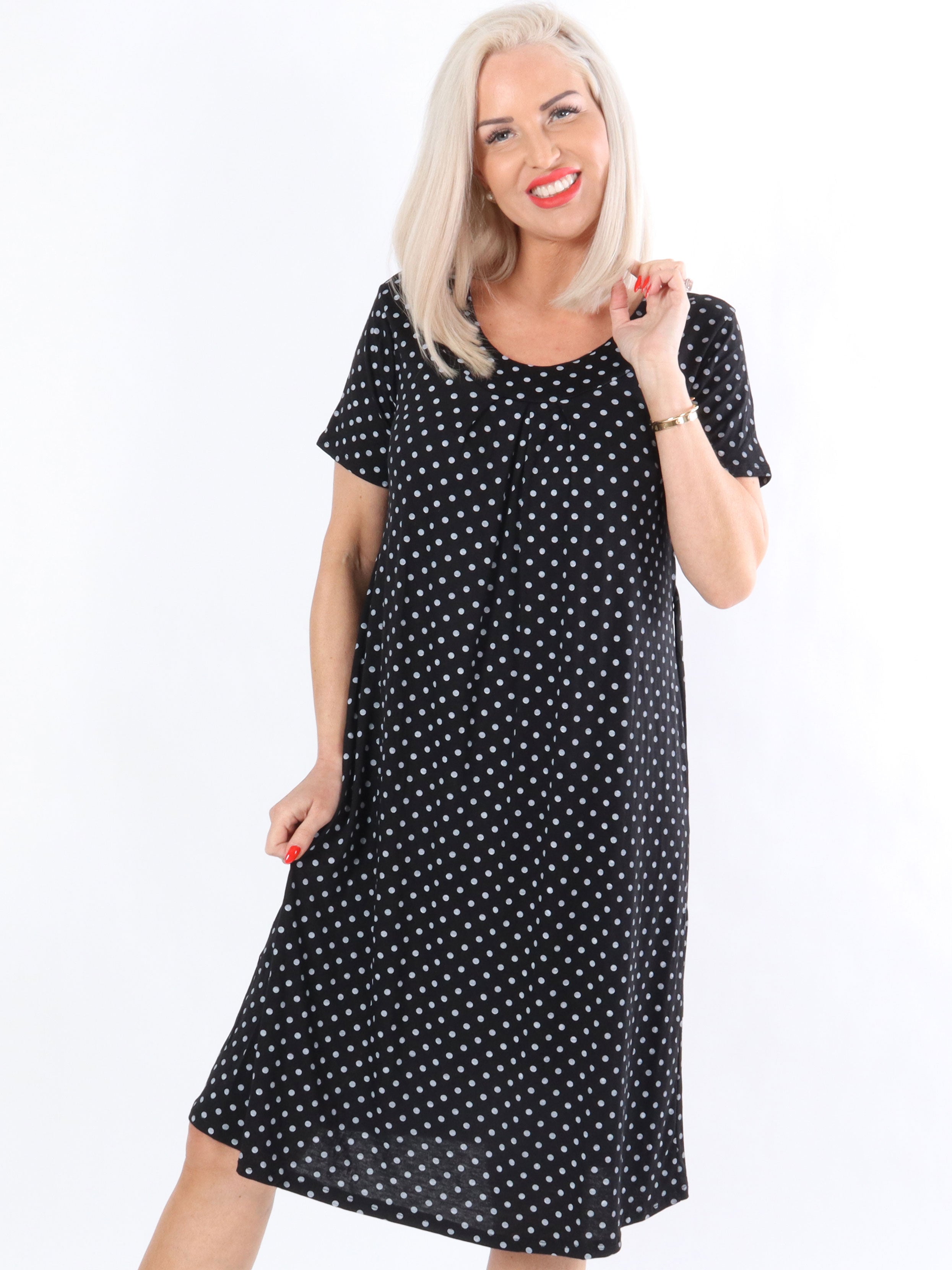 Savanna - Sort kjole med prikker og bindebånd