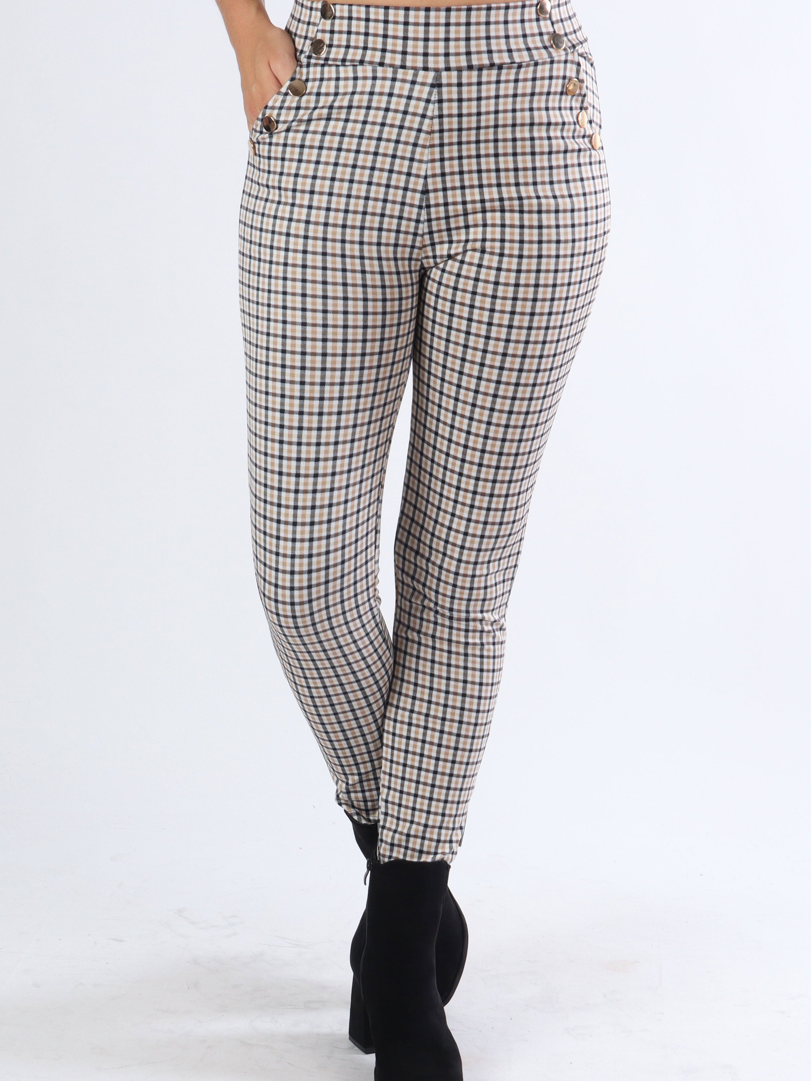 Selena - Ternede elastiske bukser med guldknapper