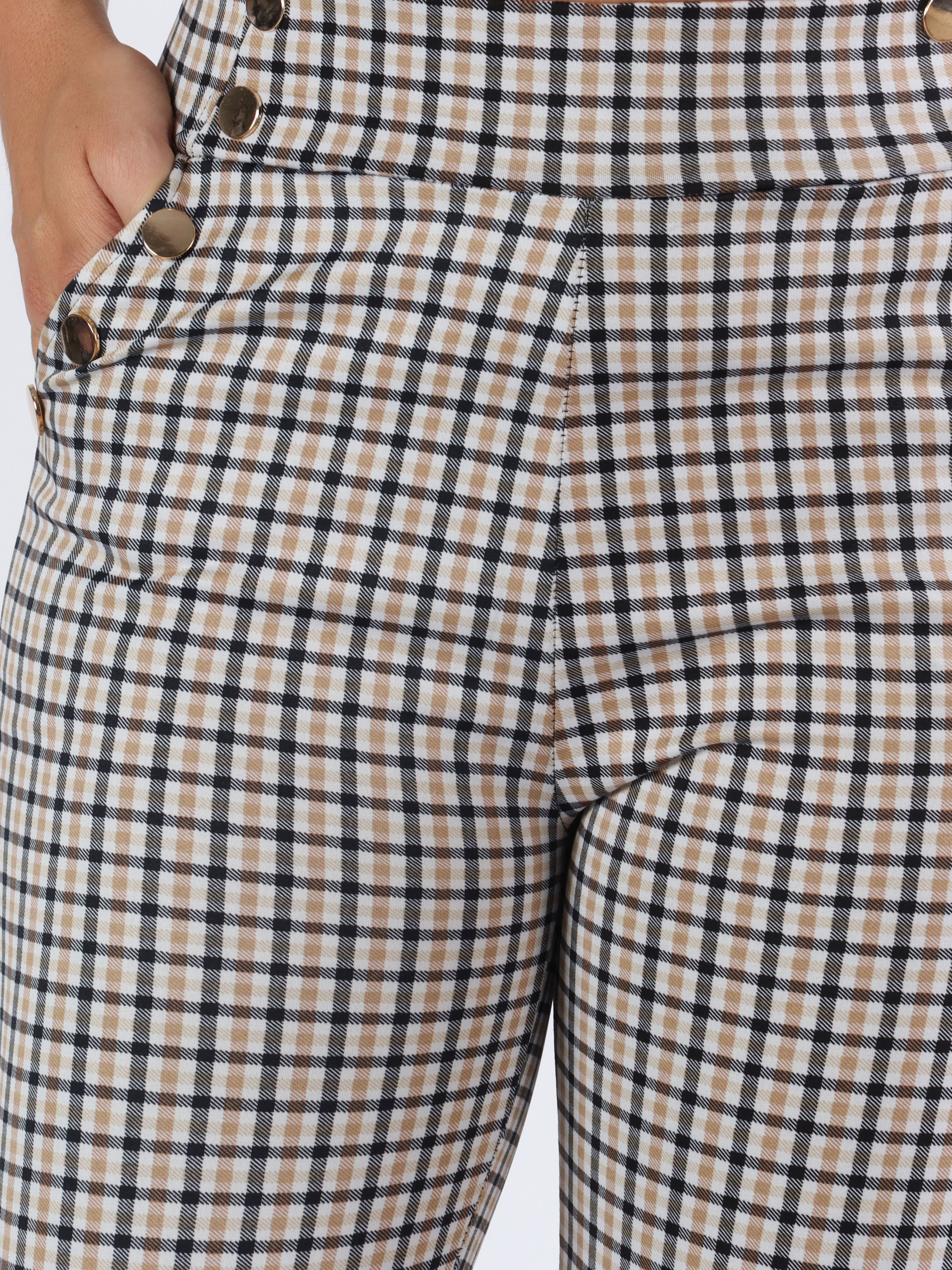 Selena - Ternede elastiske bukser med guldknapper