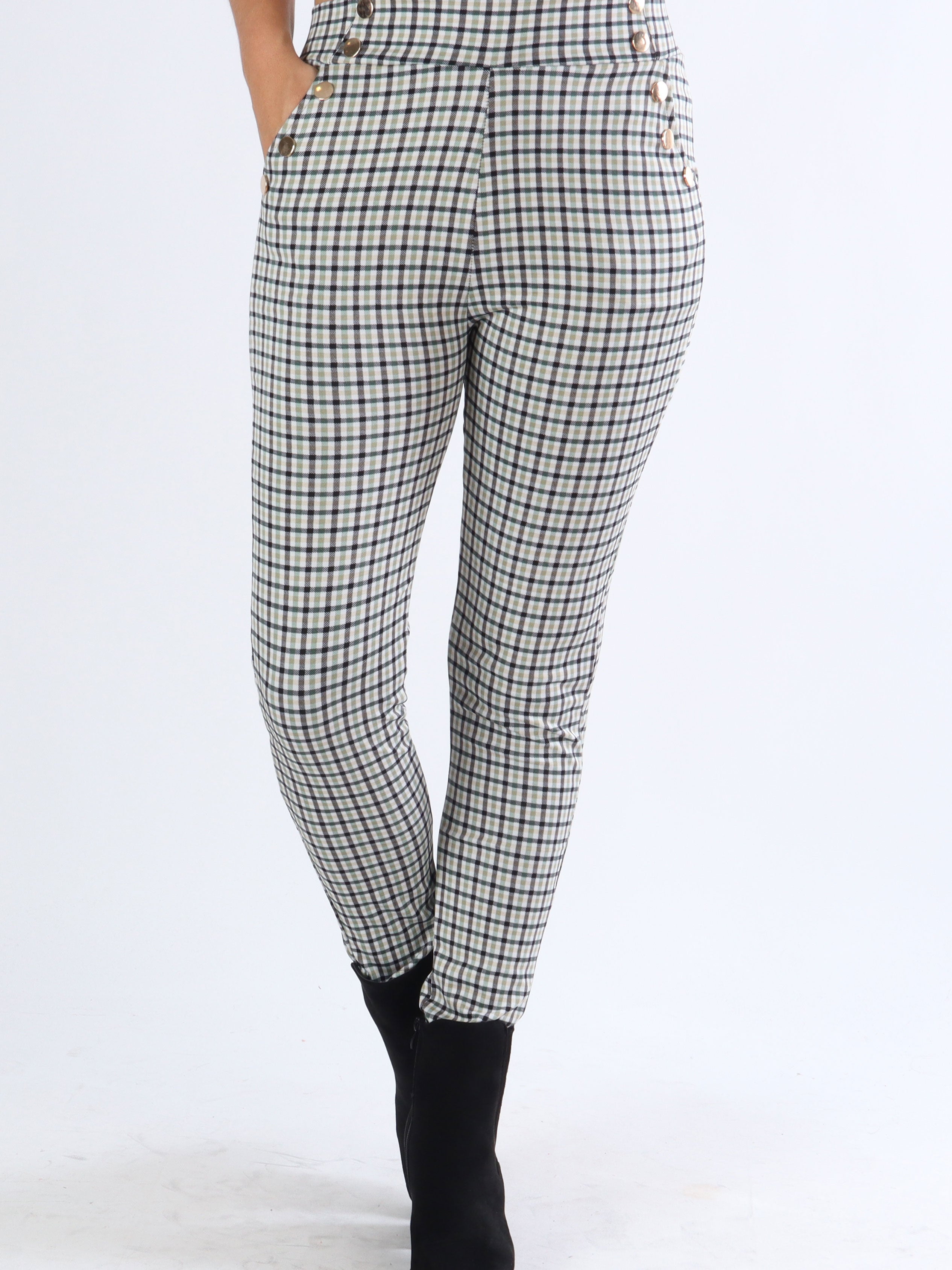 Selena - Ternede elastiske bukser med guldknapper