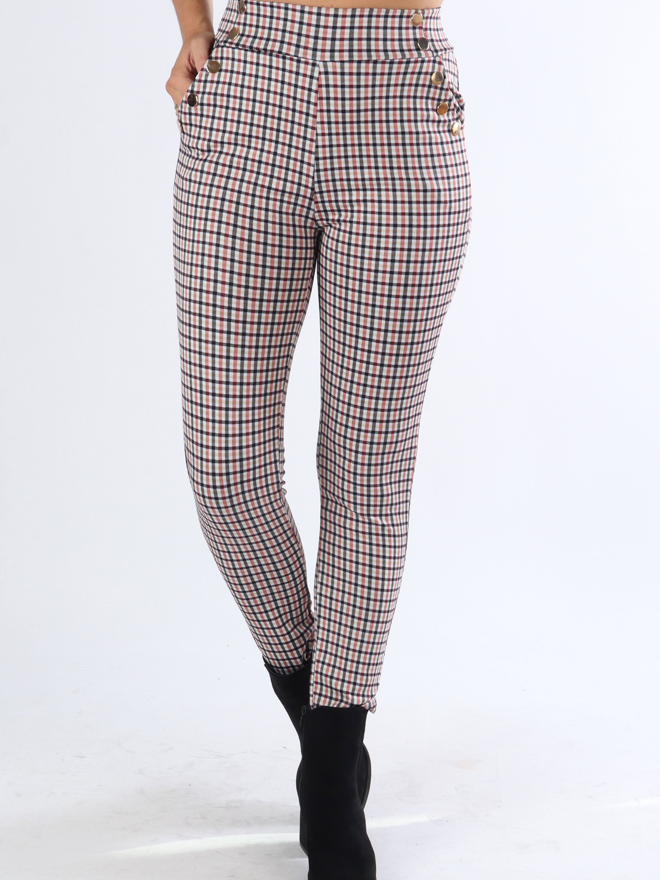 Selena - Ternede elastiske bukser med guldknapper