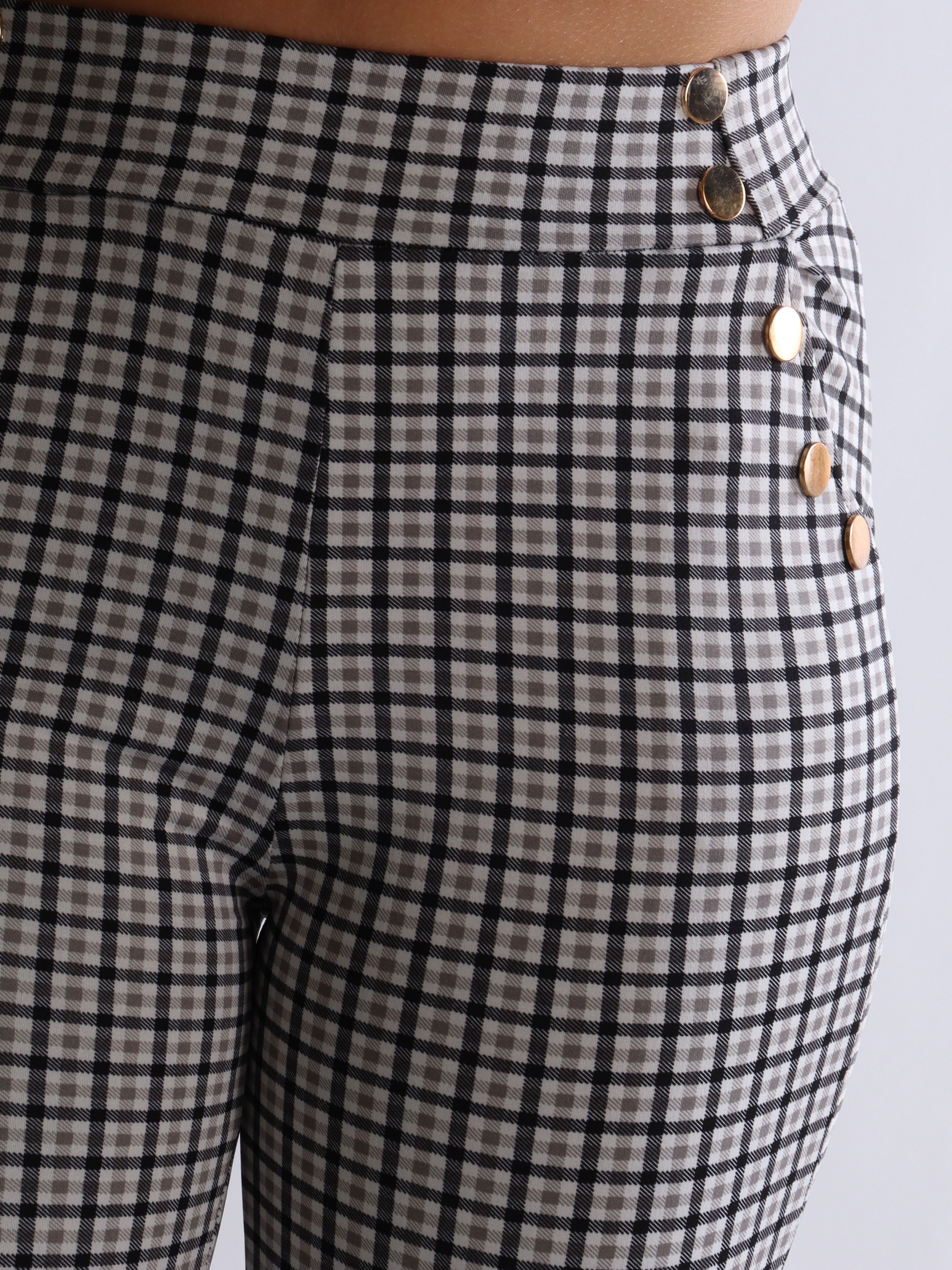 Selena - Ternede elastiske bukser med guldknapper