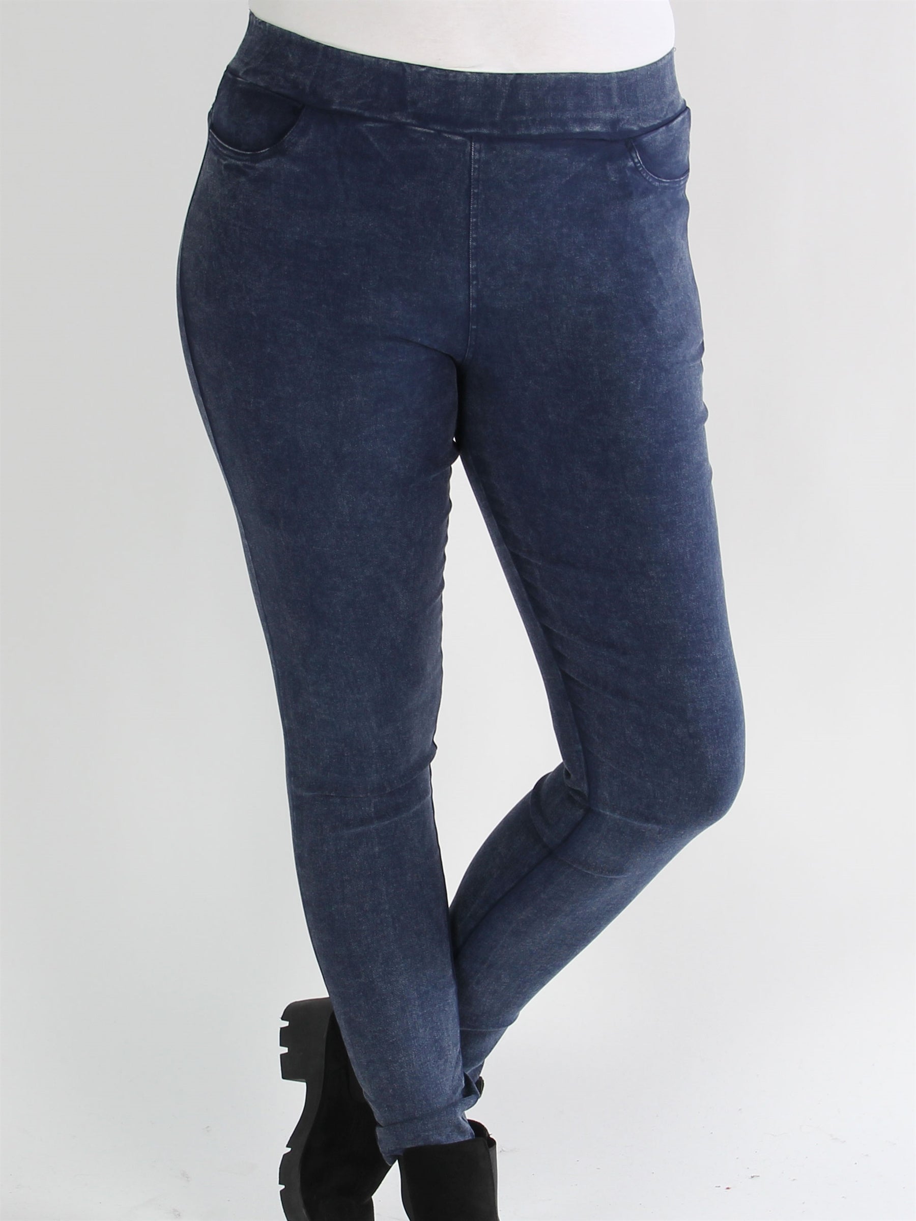 Silla - Sorte denimlook leggings med elastikkant i livet