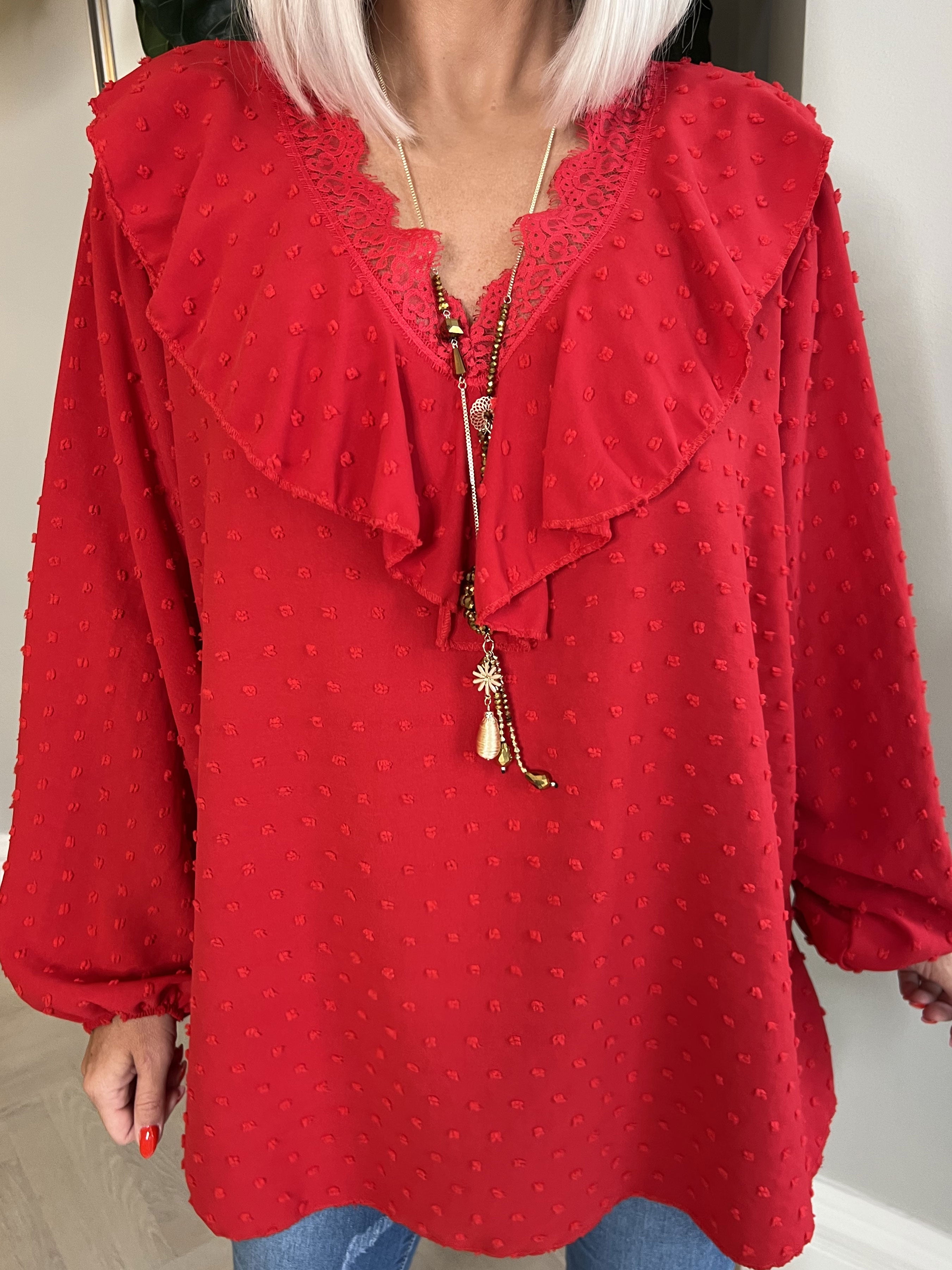 Simone - Tunika med blondekant og flæser