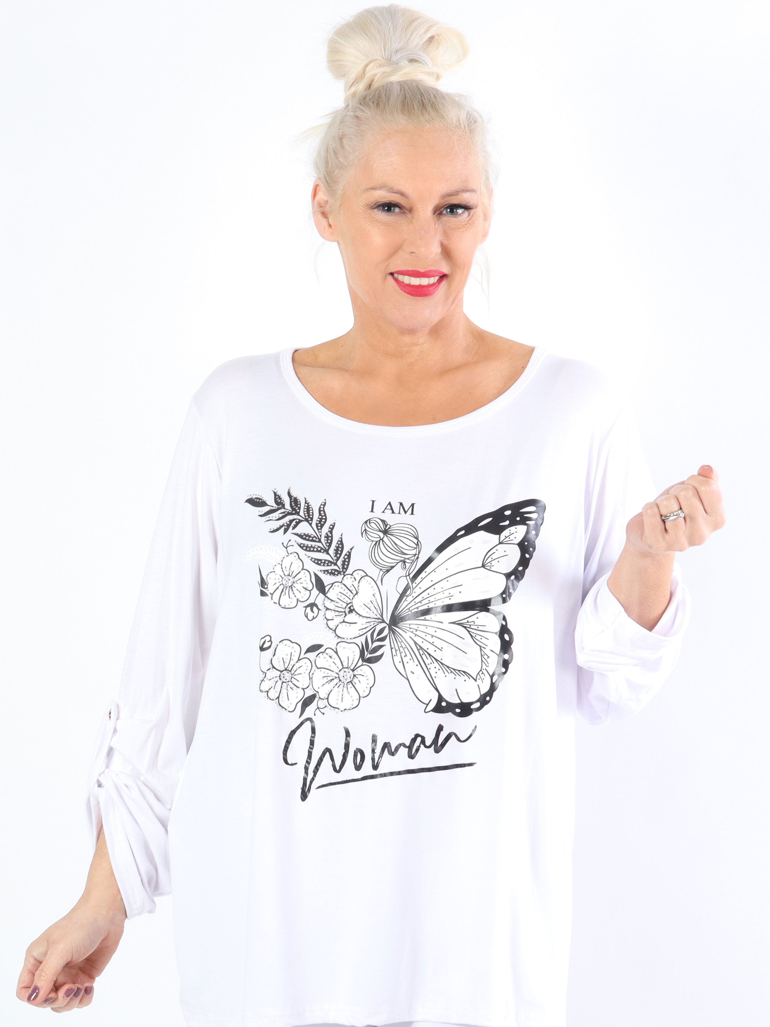 Sisse - Blød elastisk plus size bluse med motiv og similisten