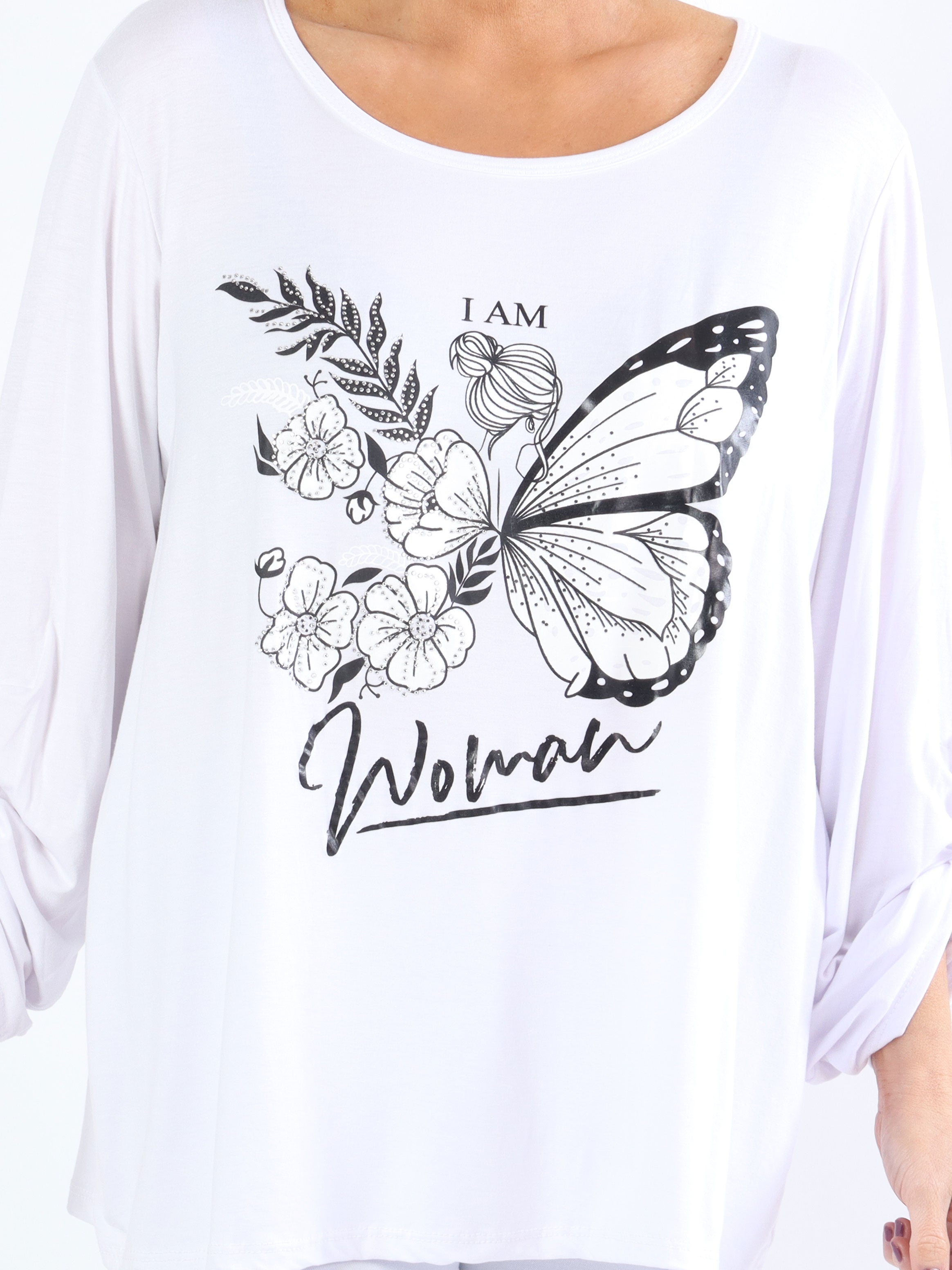 Sisse - Blød elastisk plus size bluse med motiv og similisten