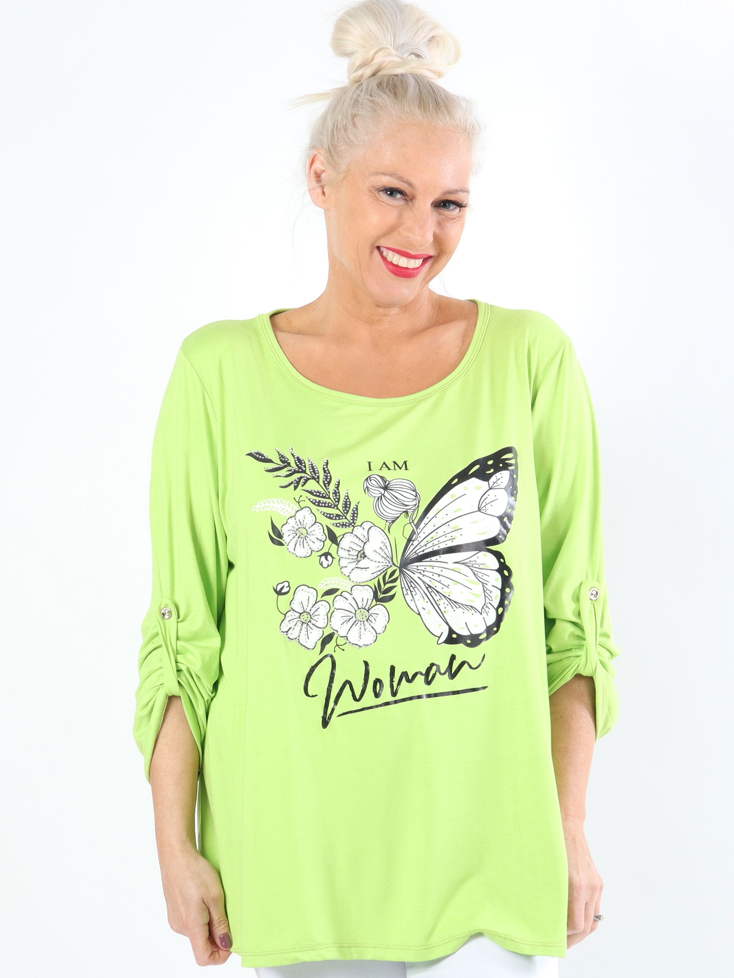 Sisse - Blød elastisk plus size bluse med motiv og similisten