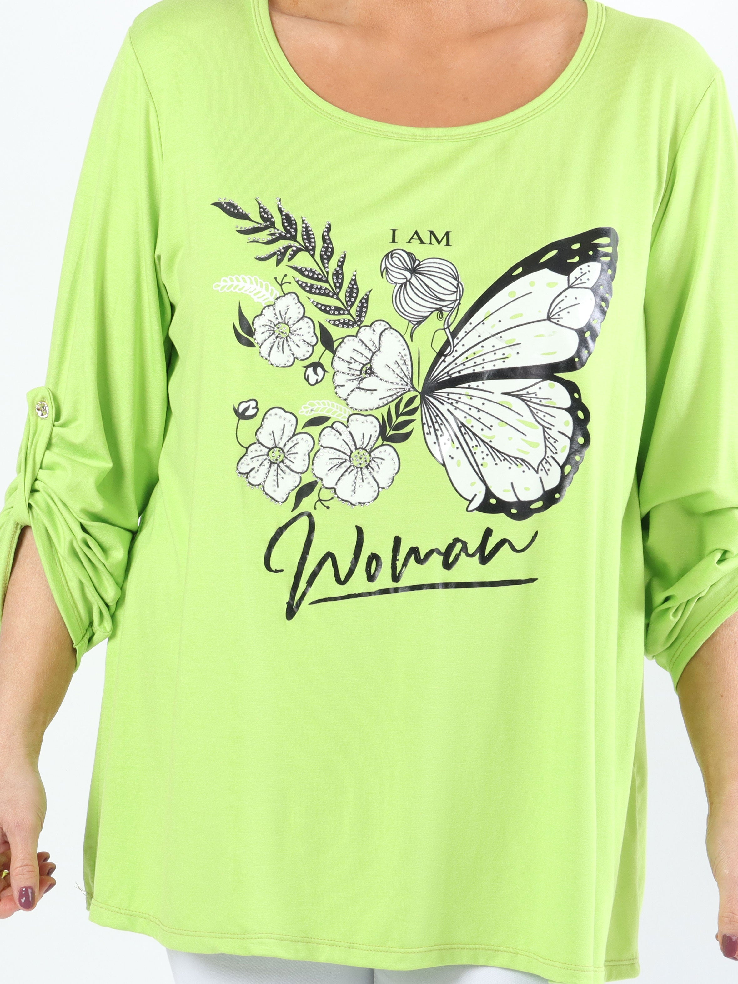 Sisse - Blød elastisk plus size bluse med motiv og similisten