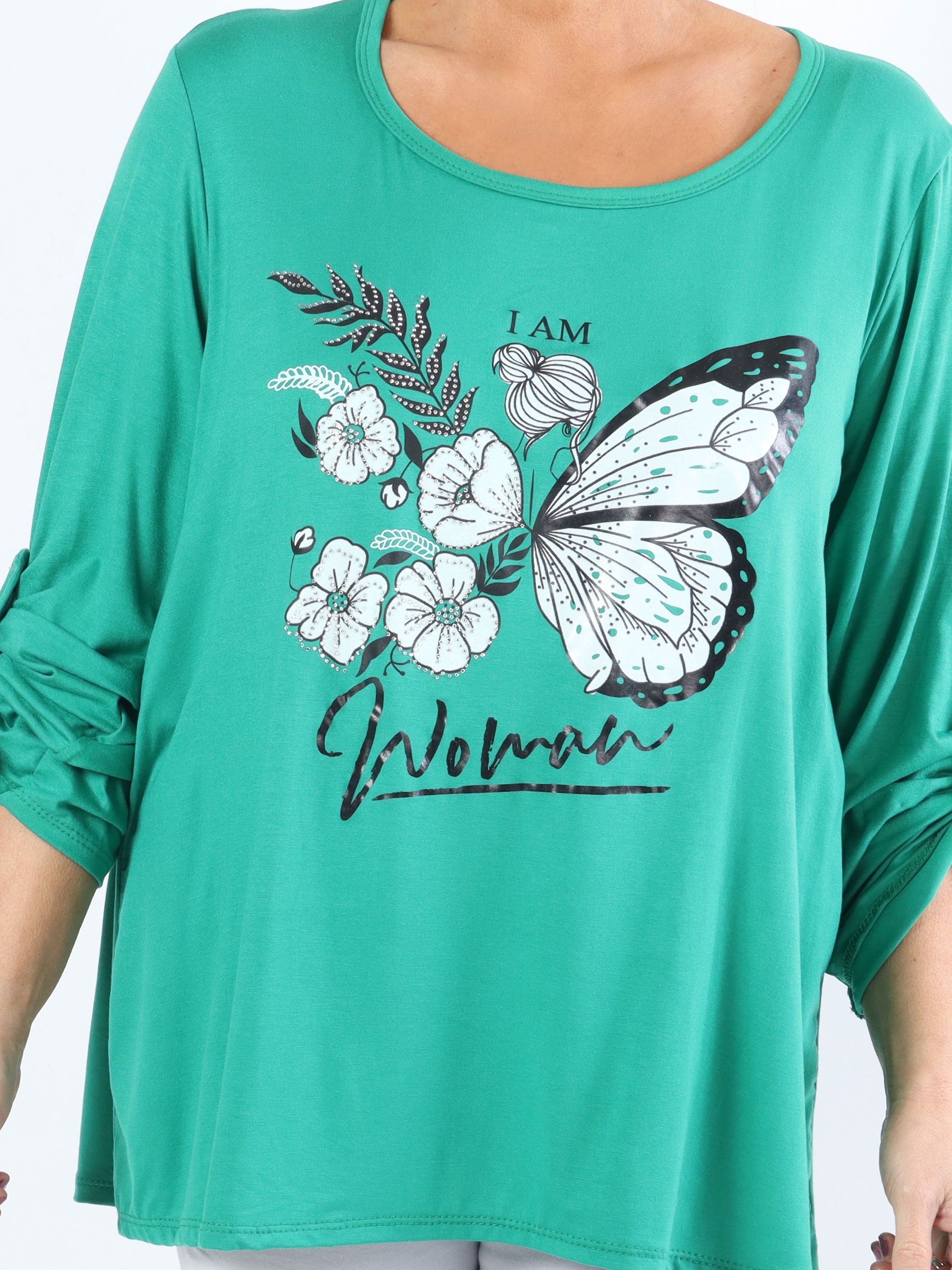 Sisse - Blød elastisk plus size bluse med motiv og similisten