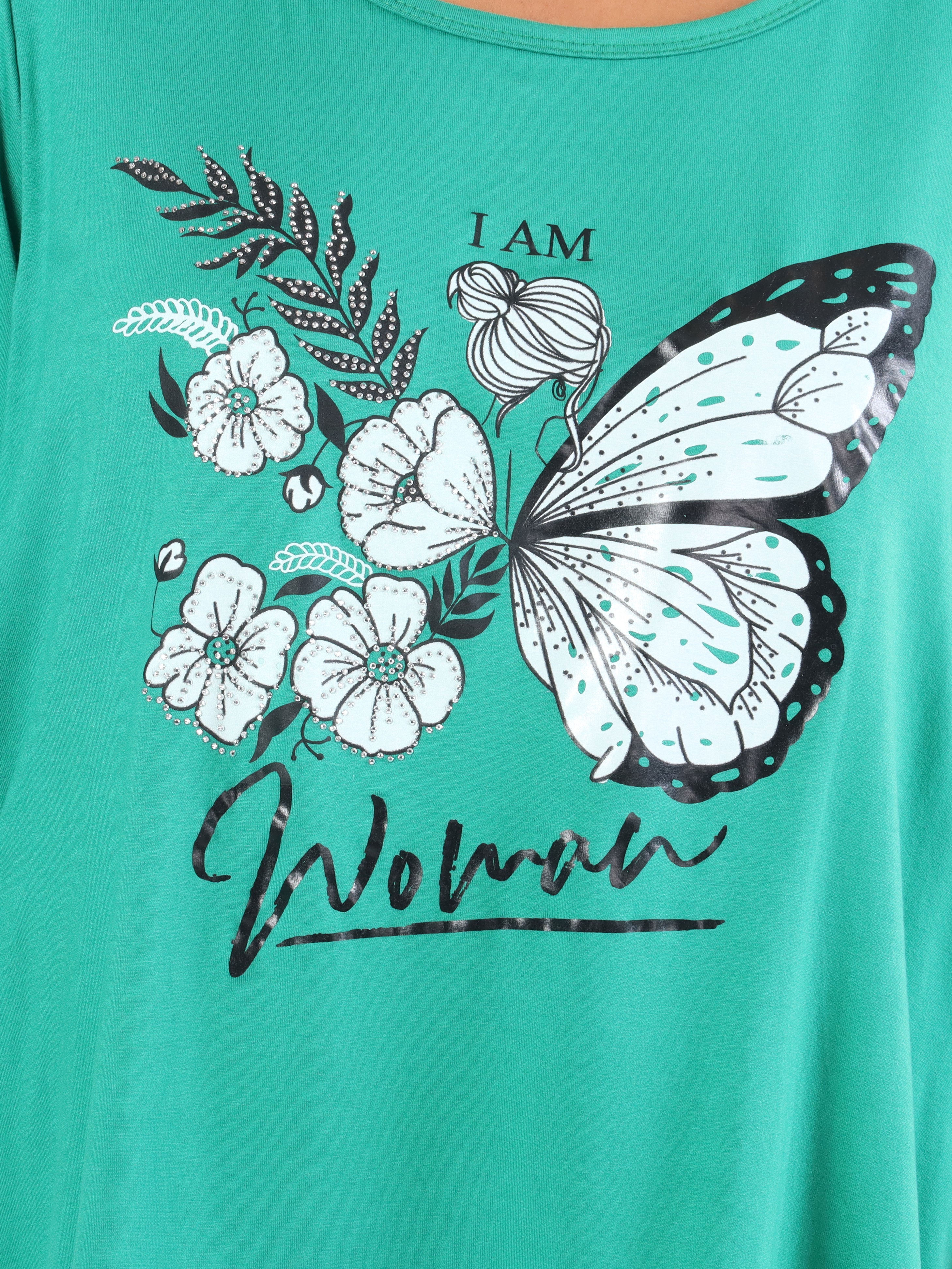 Sisse - Blød elastisk plus size bluse med motiv og similisten