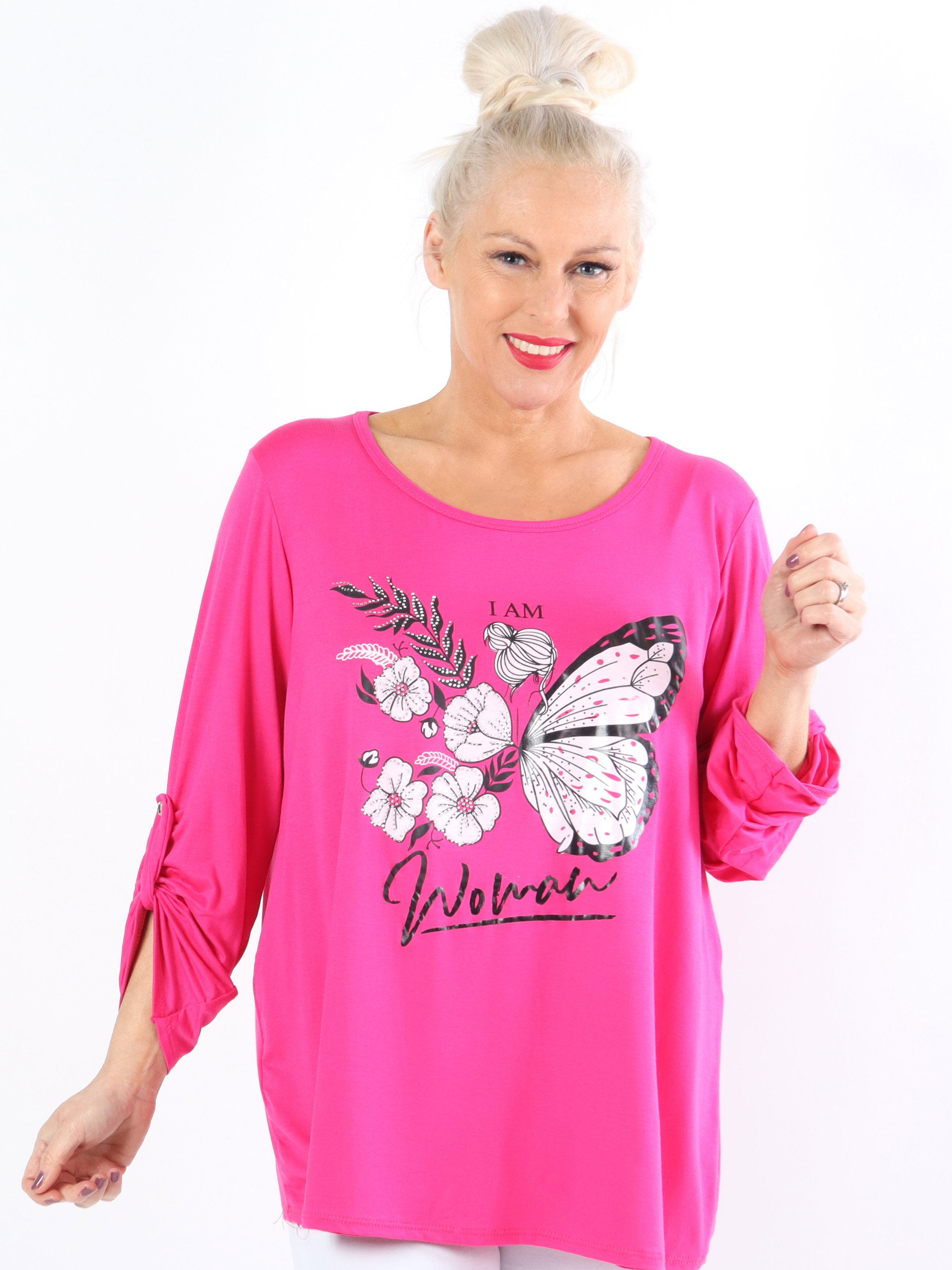 Sisse - Blød elastisk plus size bluse med motiv og similisten