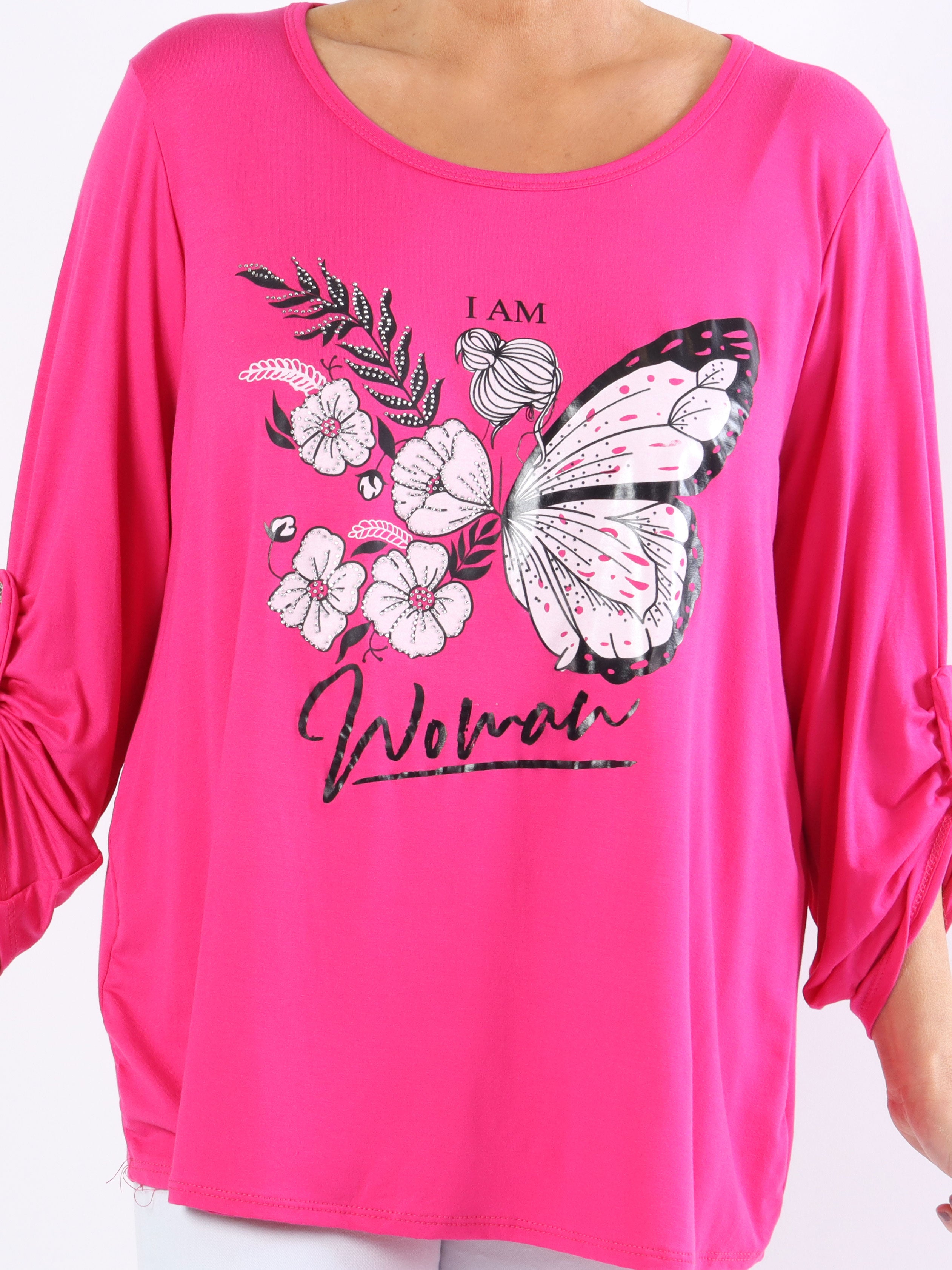 Sisse - Blød elastisk plus size bluse med motiv og similisten