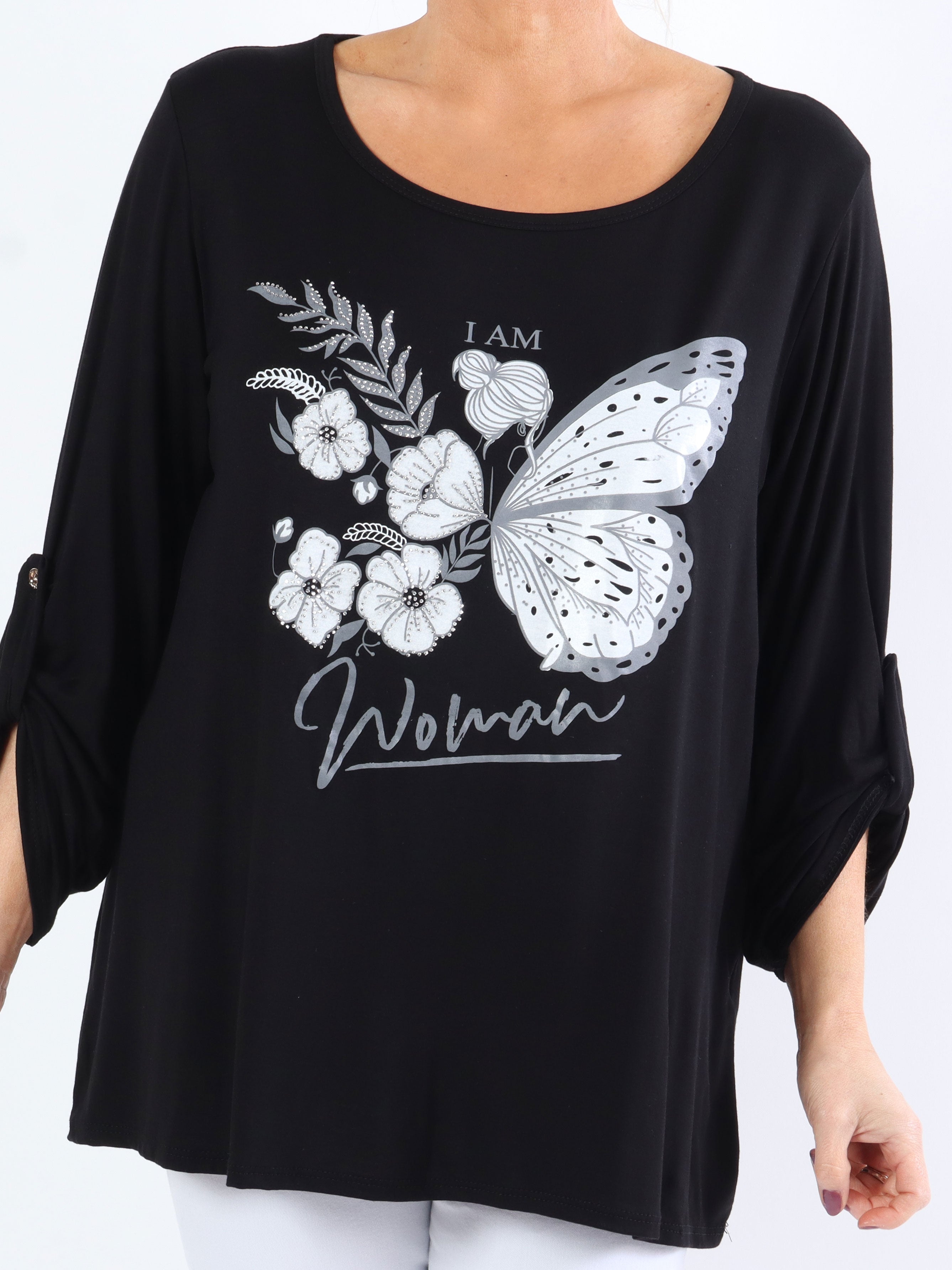 Sisse - Blød elastisk plus size bluse med motiv og similisten