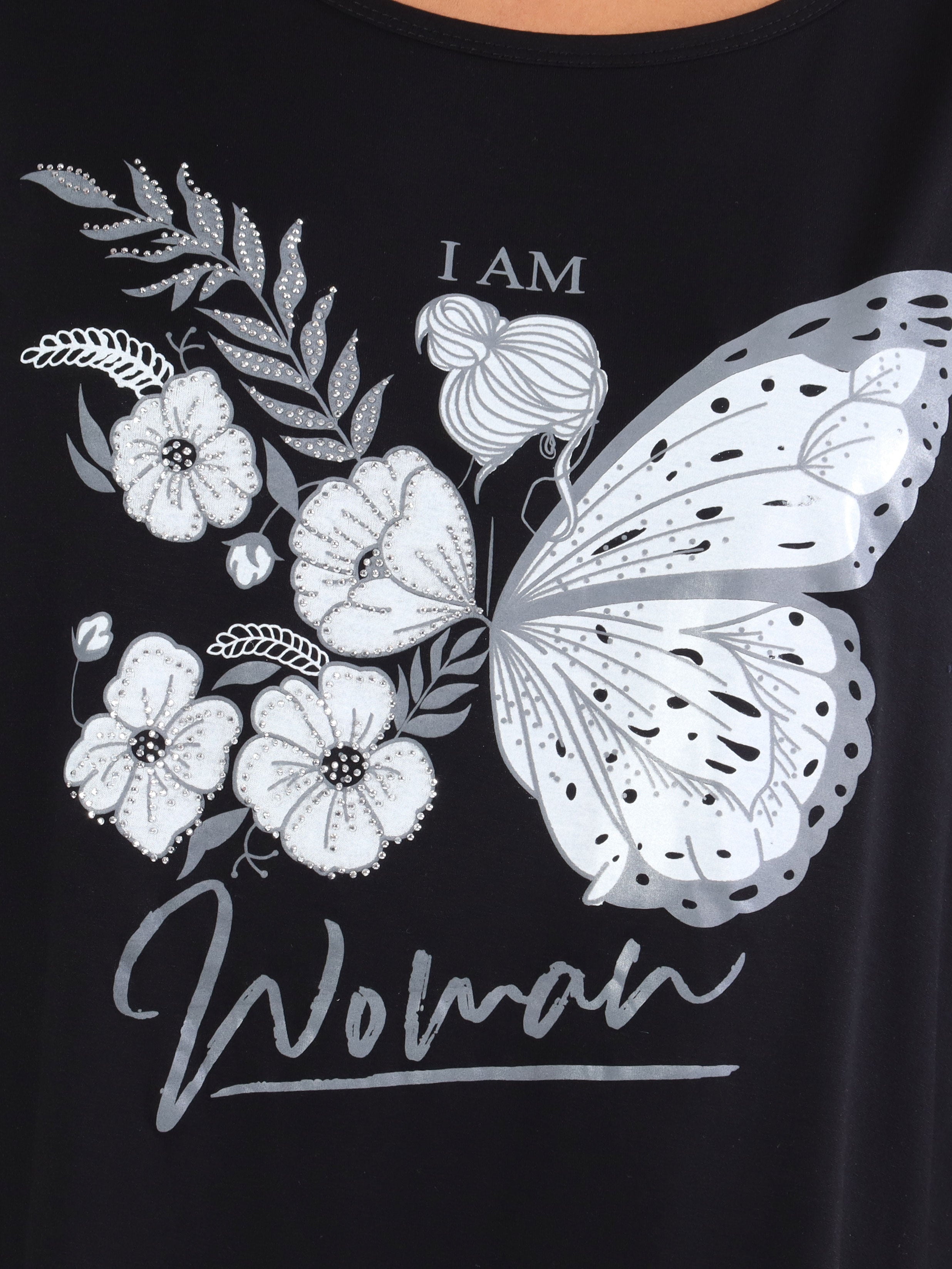 Sisse - Blød elastisk plus size bluse med motiv og similisten