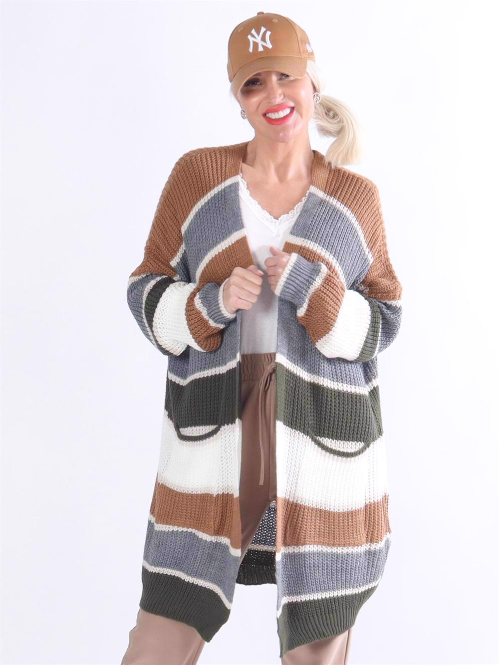 Siv - Sort og grå stribet strikcardigan