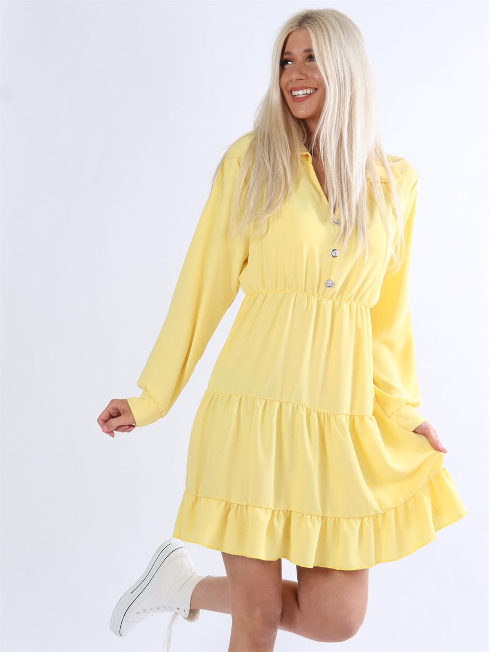 Slavia - Kjole med sølv knapper og elastik i taljen