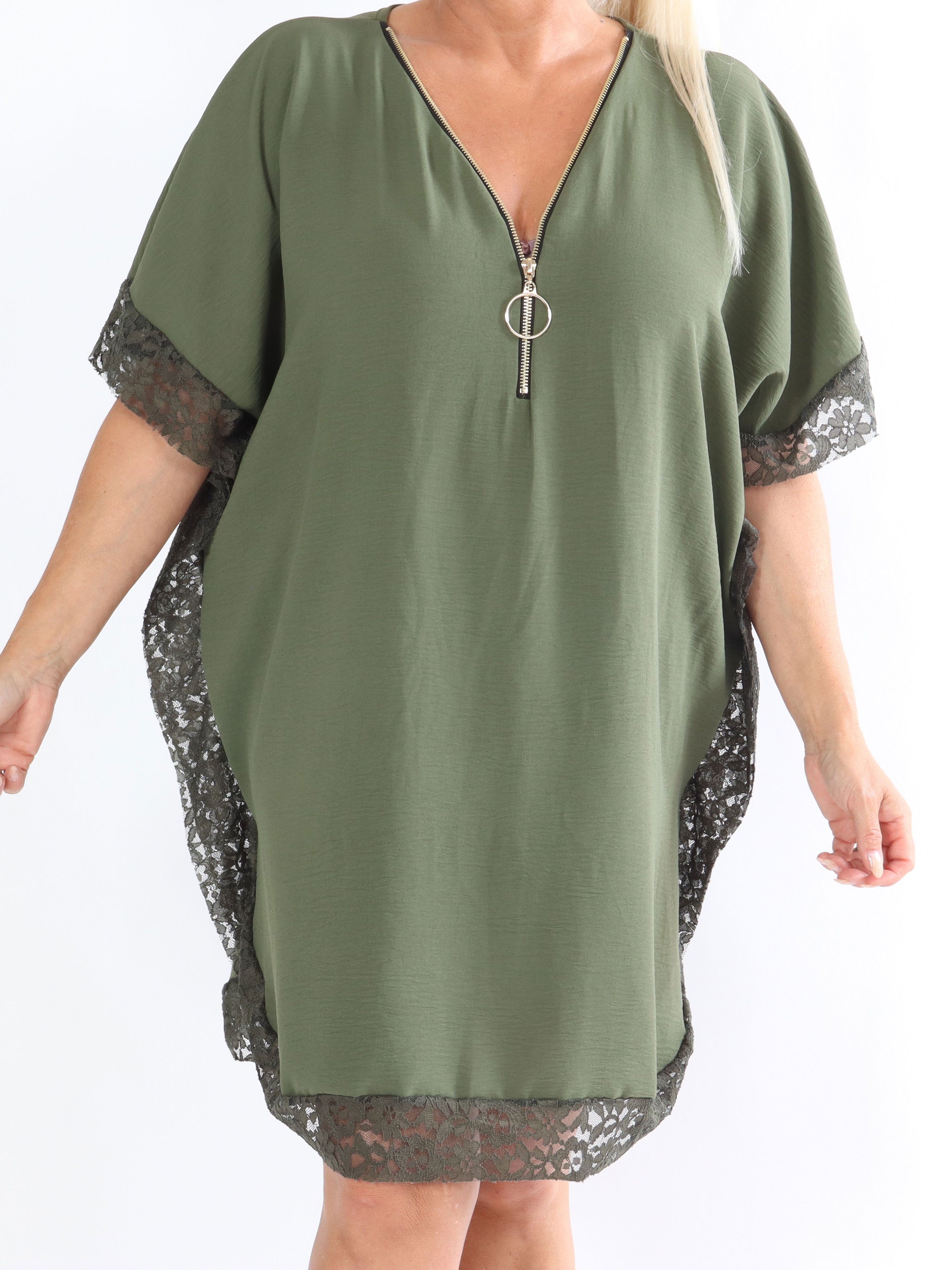 Sofie - Plus size tunika med blonder og lynlås