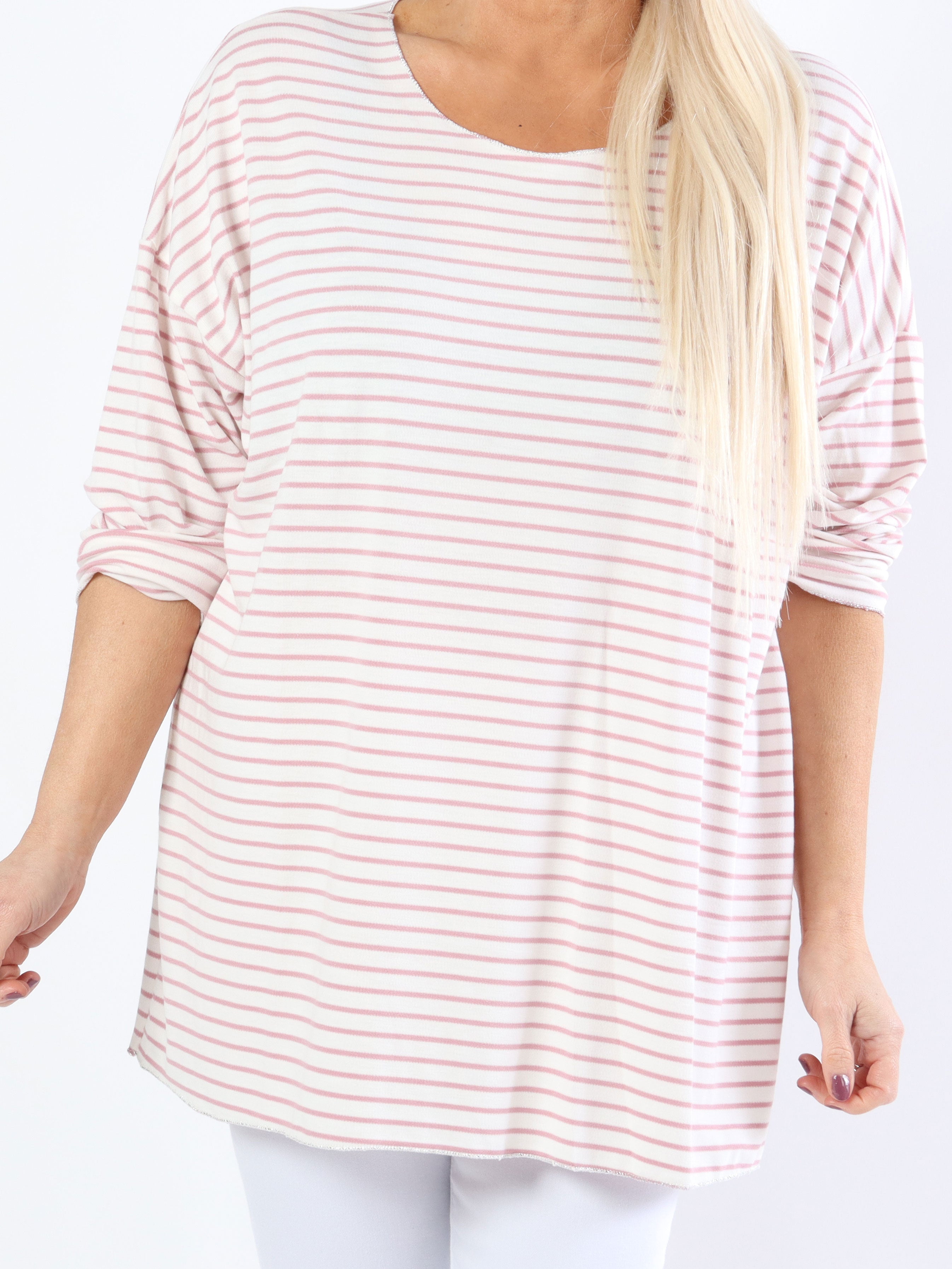 Stripe - Hvid blød plus size bluse med tynde striber