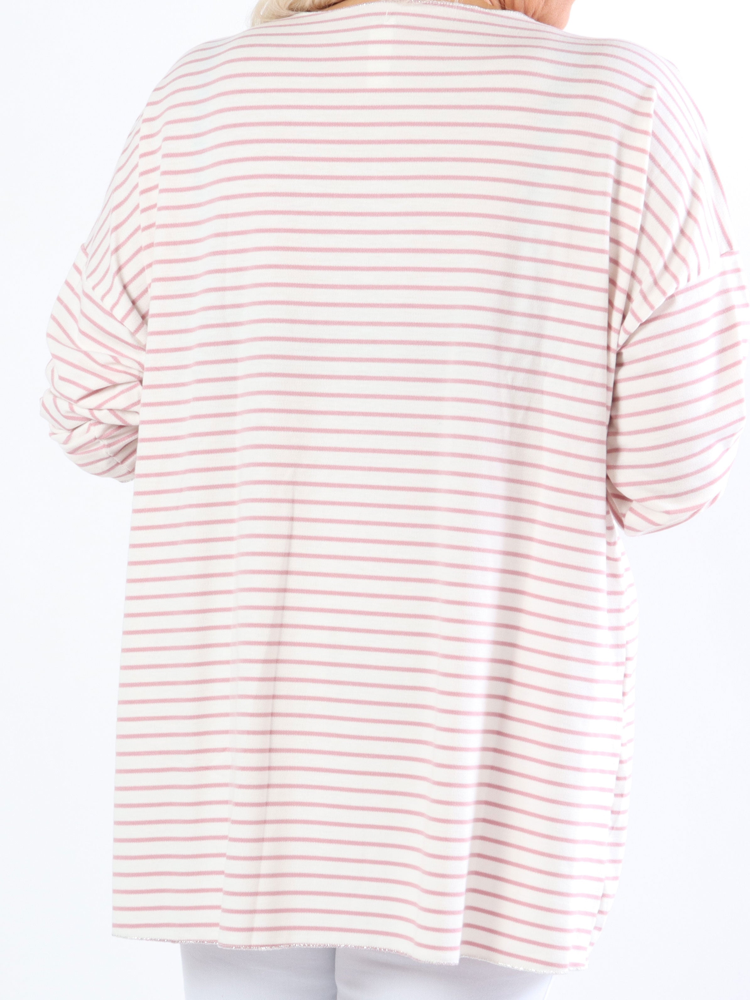 Stripe - Hvid blød plus size bluse med tynde striber