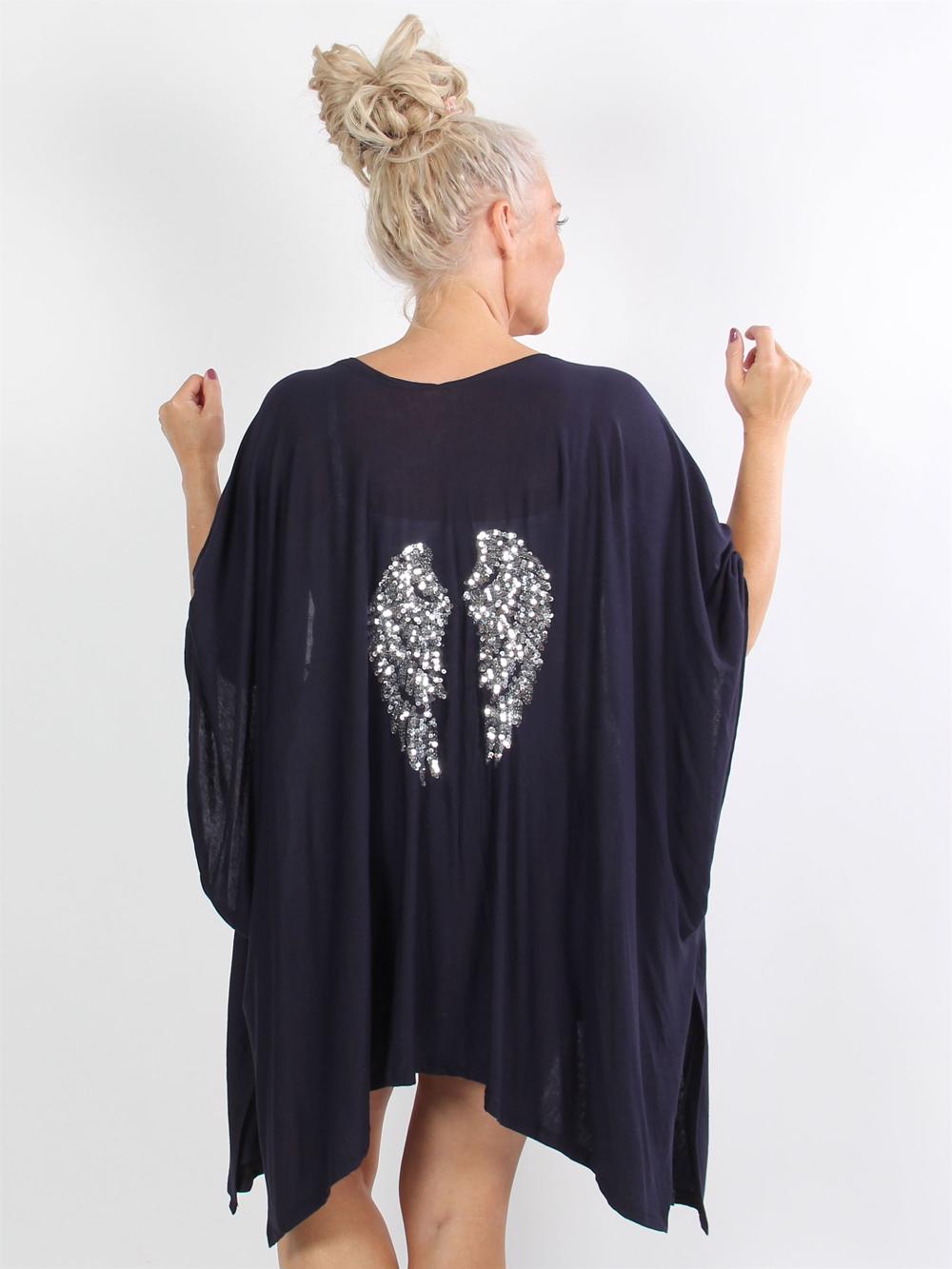 Subira - Sort cardigan med englevinger i pailletter på ryggen