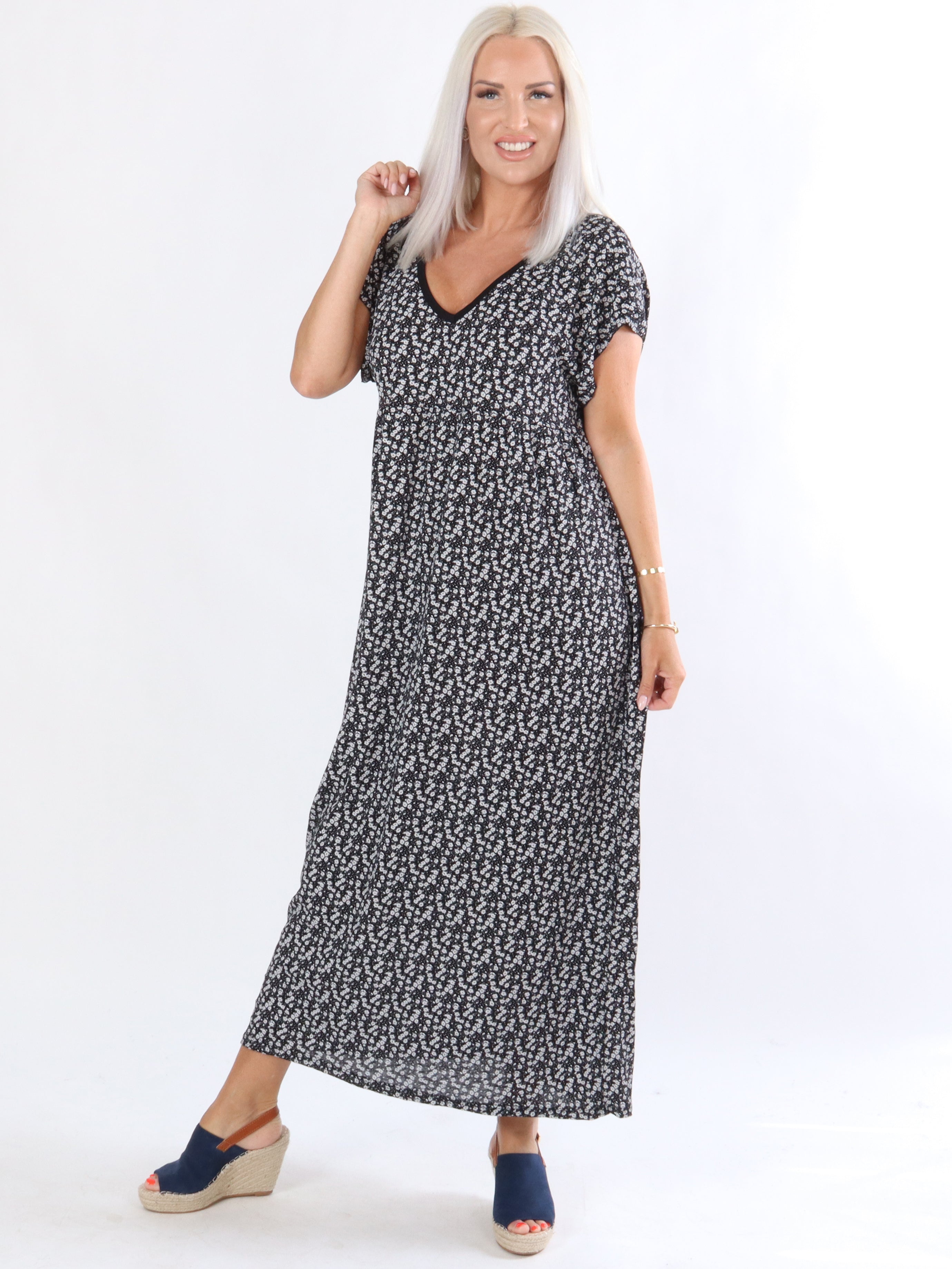 Summer - Armygrøn lang blomstret kjole i elastiskstof