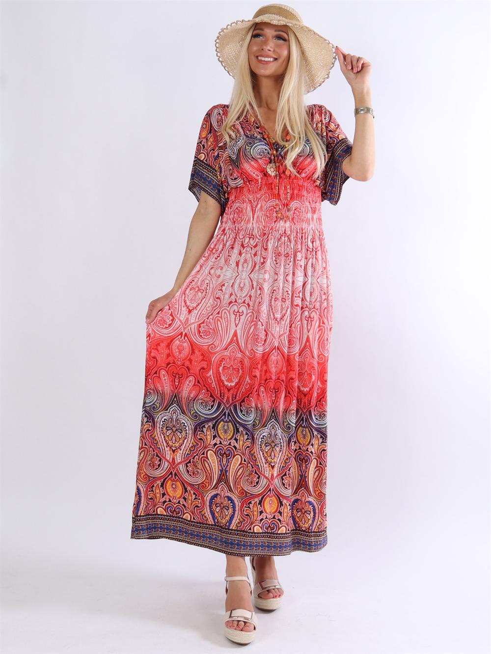 Pams - Lang mønstret elastisk kjole (bestseller)