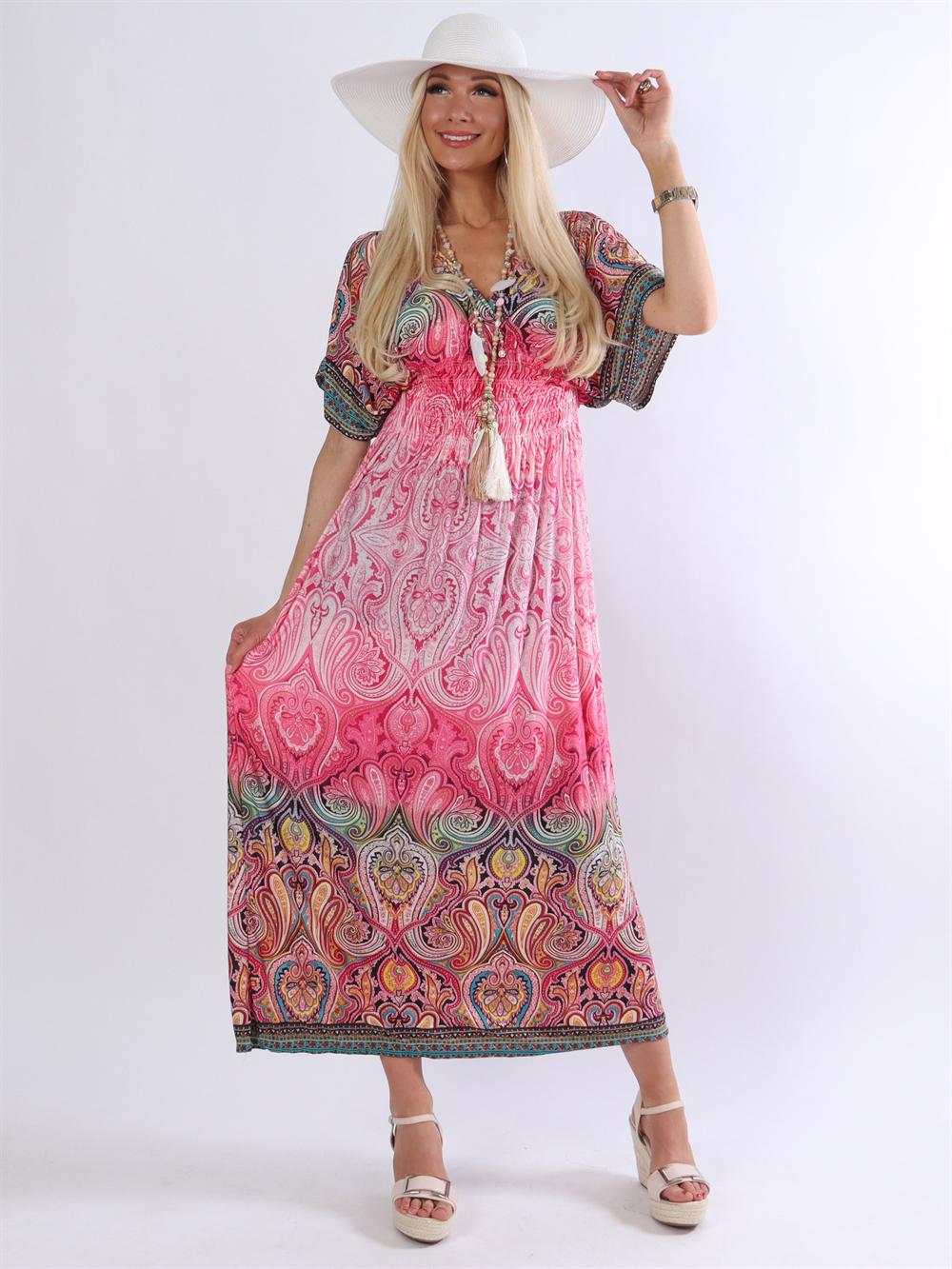 Pams - Lang mønstret elastisk kjole (bestseller)