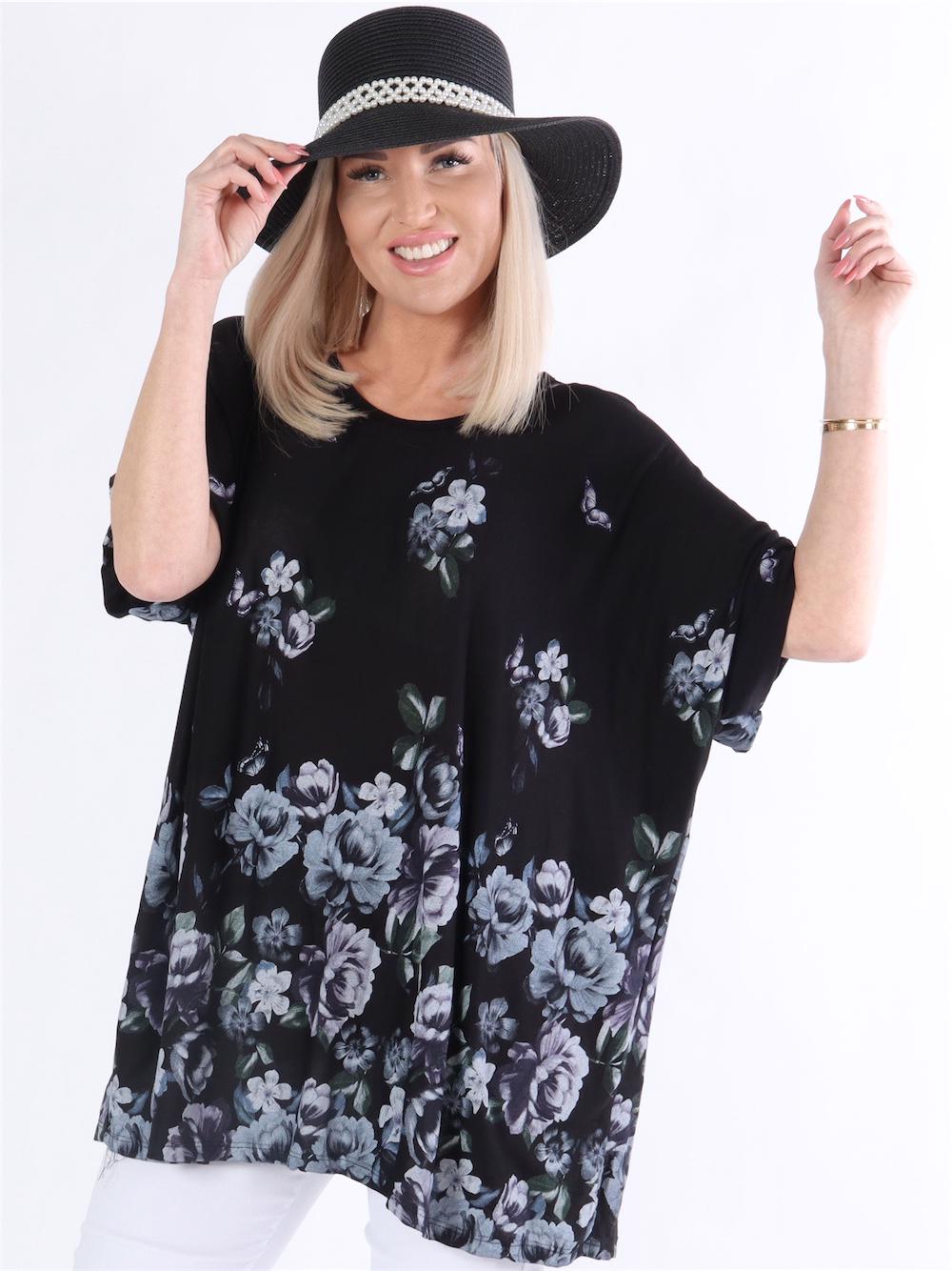 Tana -  Sort t-shirt med blomstermotiver