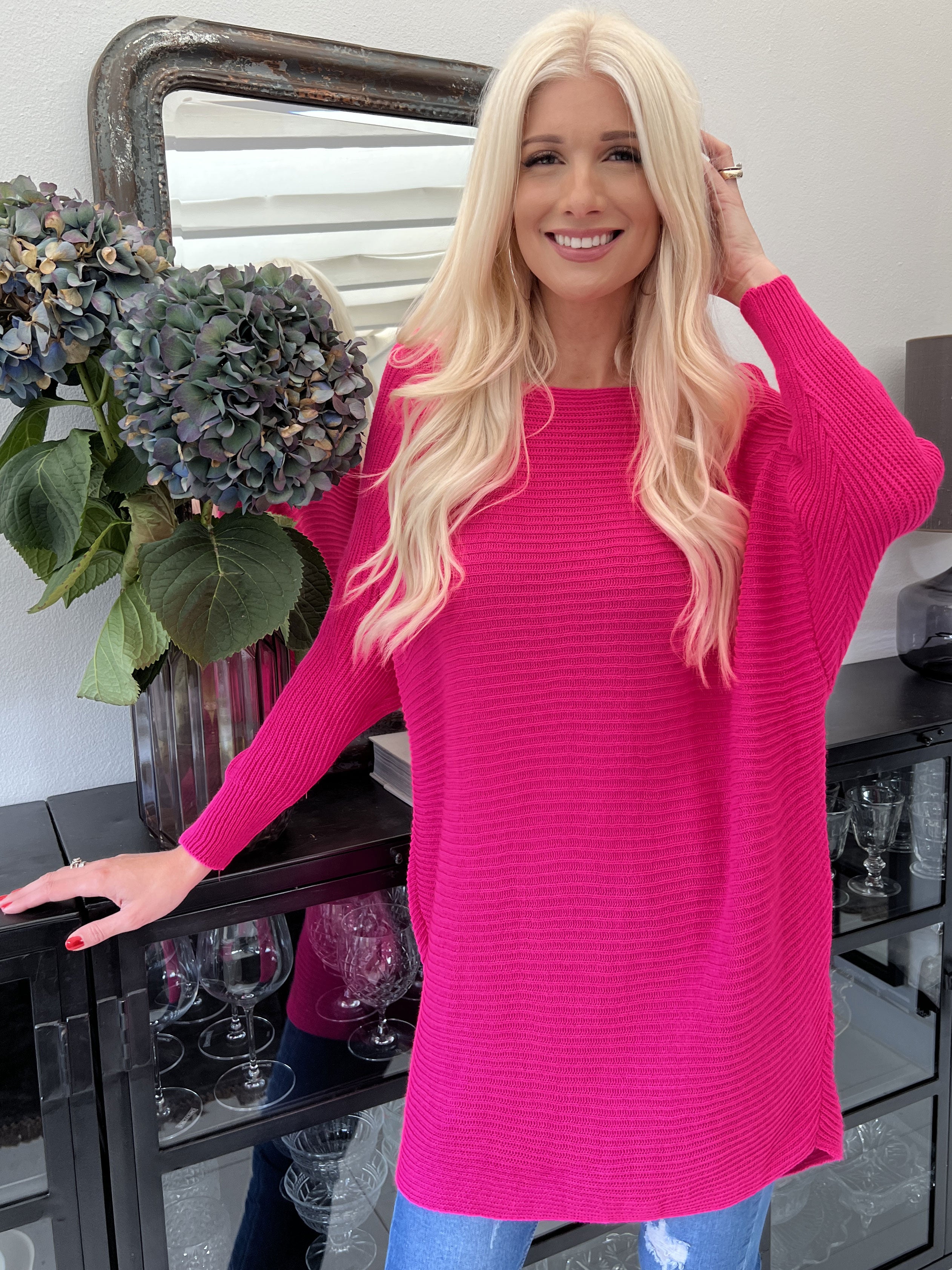 Teddy - Strikbluse med tætsiddende ærmer