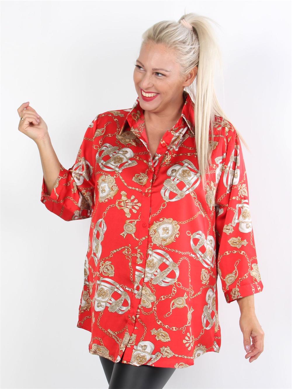 Tellia - Sort skjorte med kæder i guld nuancer