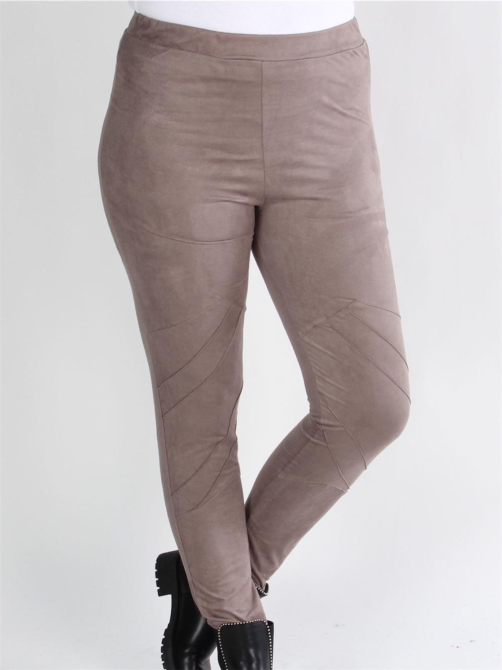 Thia - Sorte ruskindslook leggings med syningsdetaljer på benet