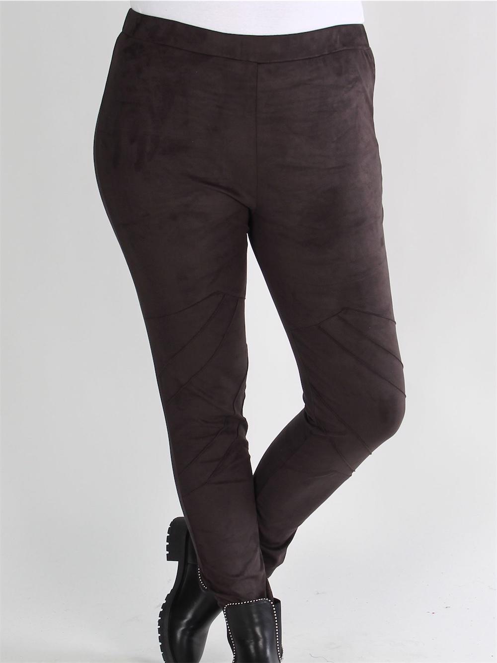 Thia - Sorte ruskindslook leggings med syningsdetaljer på benet