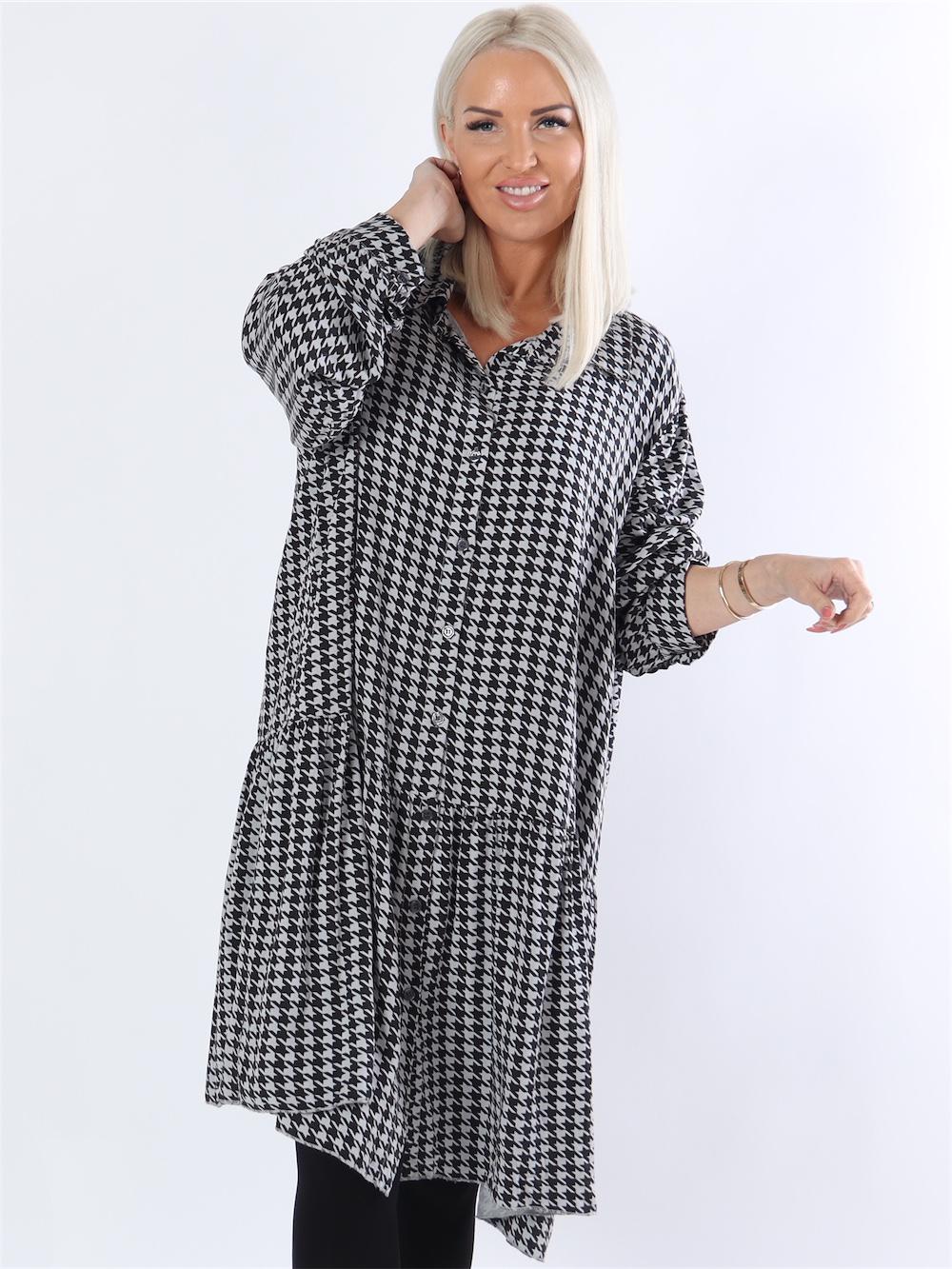 Tinka - Sort og grå skjortekjole i hanefjedstern