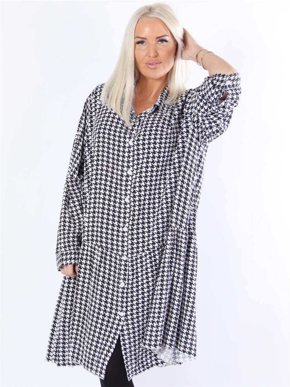 Tinka - Sort og grå skjortekjole i hanefjedstern