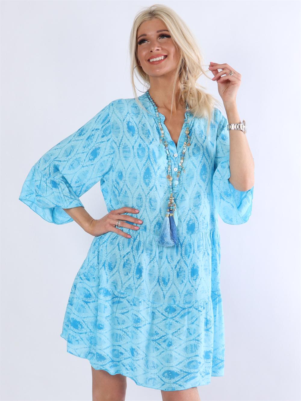 Tonja - Beigefarvet mønstret tunika med lag på lag look